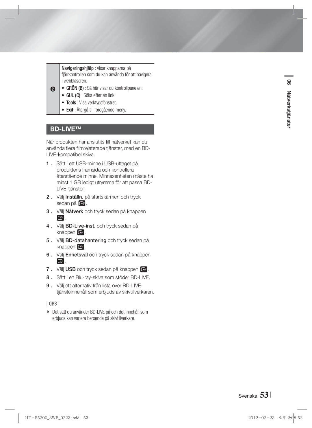 Samsung HT-E5200/XE manual Bd-Live 