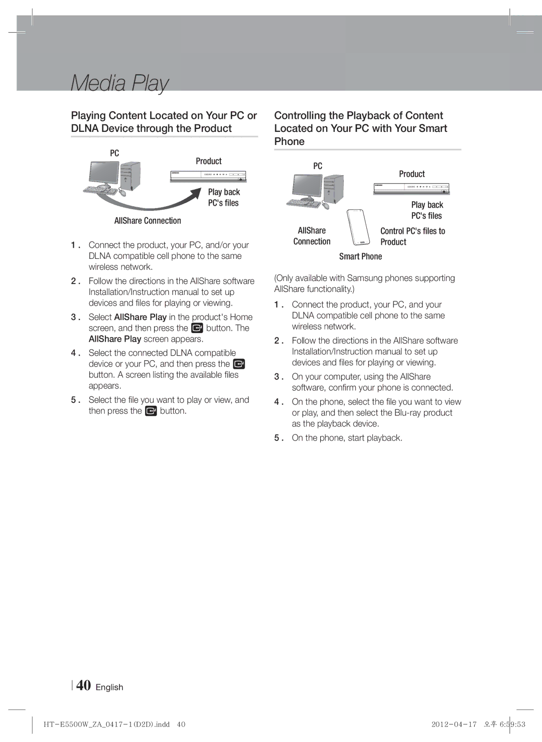 Samsung HT-E550 user manual Product, Smart Phone 