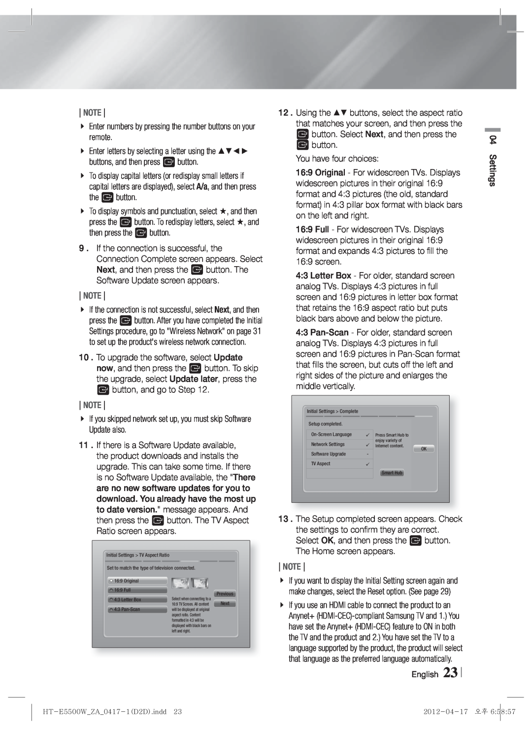 Samsung HT-E550 user manual Note, Ebutton You have four choices 