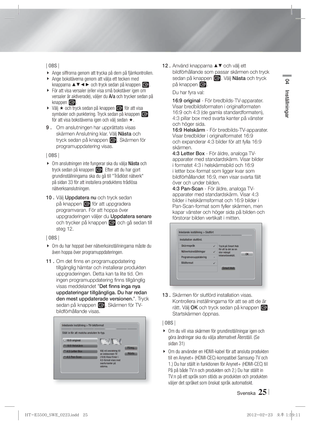 Samsung HT-E5550/XE, HT-E5500/XE, HT-E5530/XE manual Och expanderar 43 bilder för att fylla 169 skärmen 