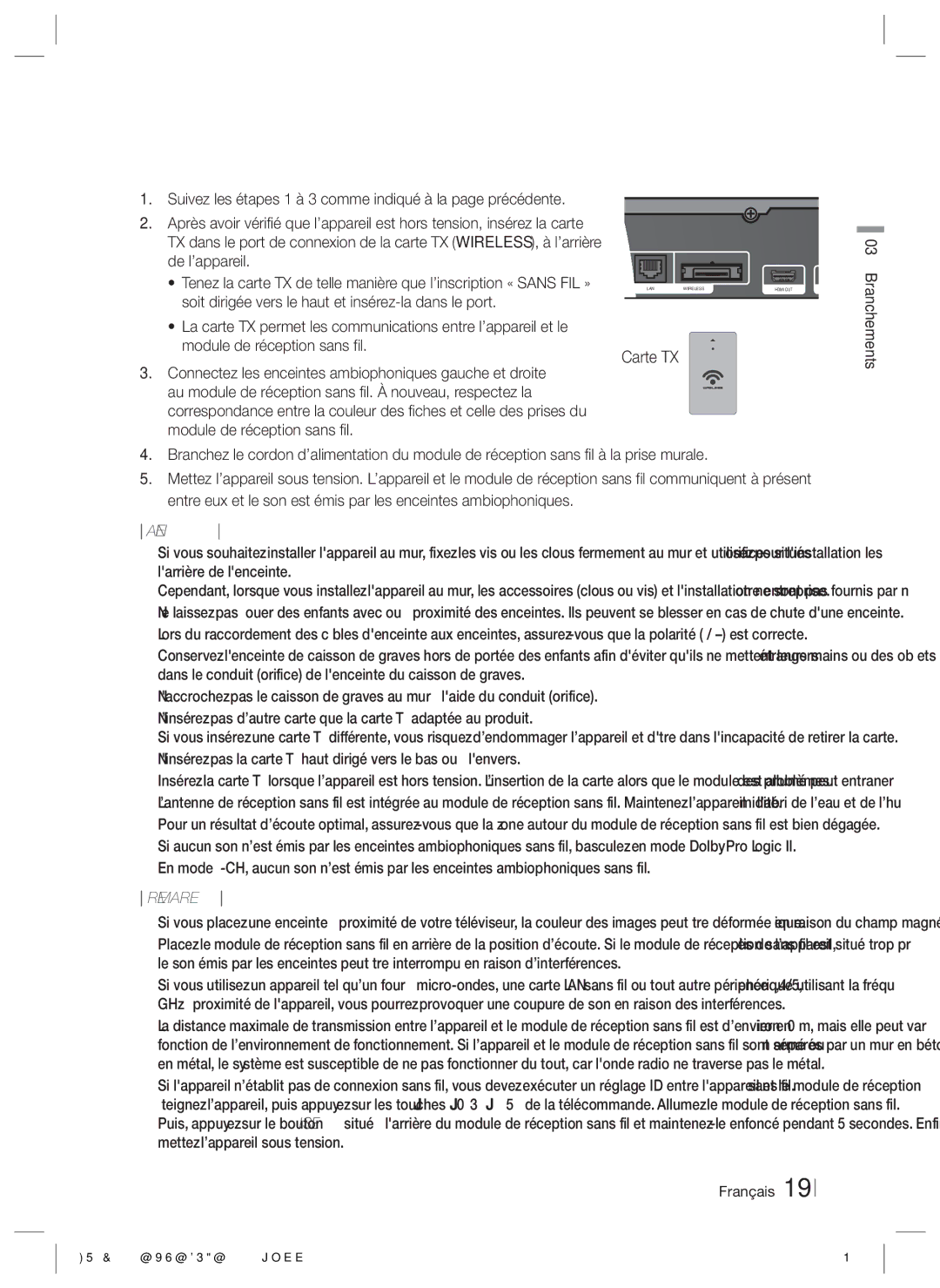 Samsung HT-E5550/TK, HT-E5500/XN, HT-E5550/EN, HT-E5530/XN, HT-E5530/EN, HT-E5500/EN, HT-E5550/ZF, HT-E5530/ZF manual Carte TX 