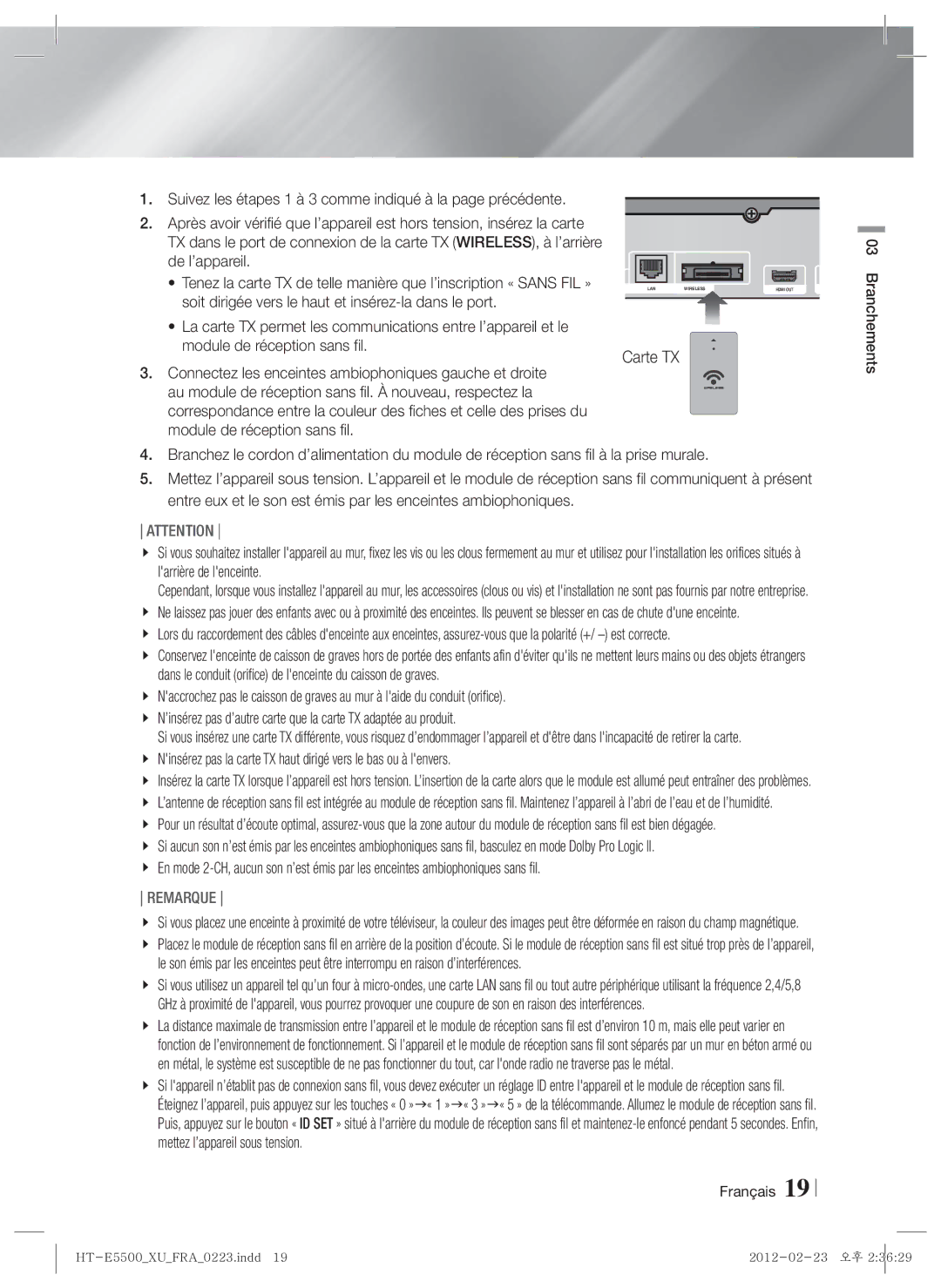 Samsung HT-E5550/EN, HT-E5500/XN, HT-E5530/XN, HT-E5550/TK, HT-E5530/EN, HT-E5500/EN, HT-E5550/ZF, HT-E5530/ZF manual Carte TX 