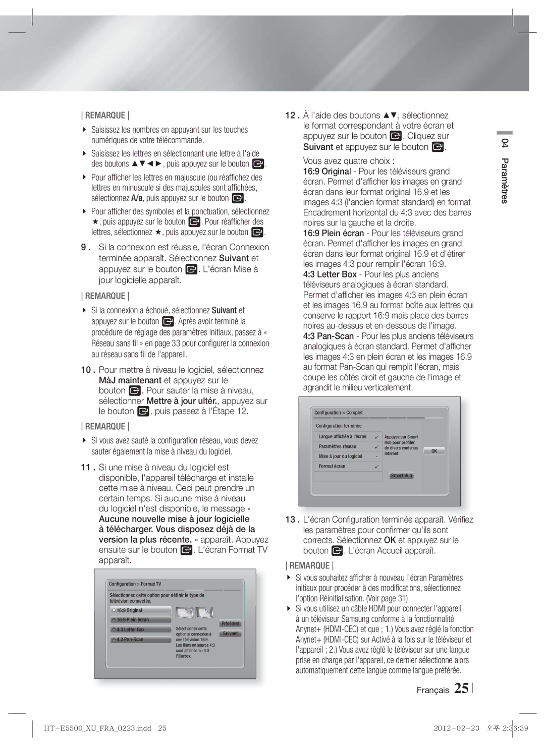 Samsung HT-E5530/ZF, HT-E5500/XN, HT-E5550/EN manual Vous avez quatre choix, Le bouton E, puis passez à lÉtape, Paramètres 