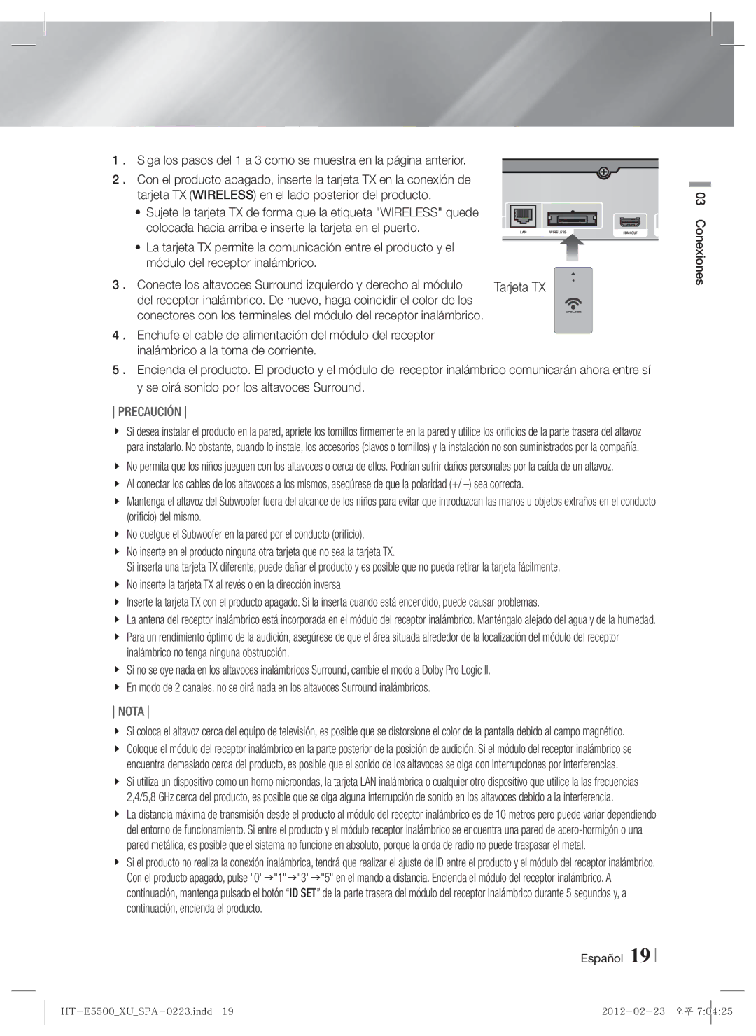 Samsung HT-E5500/ZF, HT-E5550/ZF, HT-E5530/ZF manual Conecte los altavoces Surround izquierdo y derecho al módulo, Tarjeta TX 