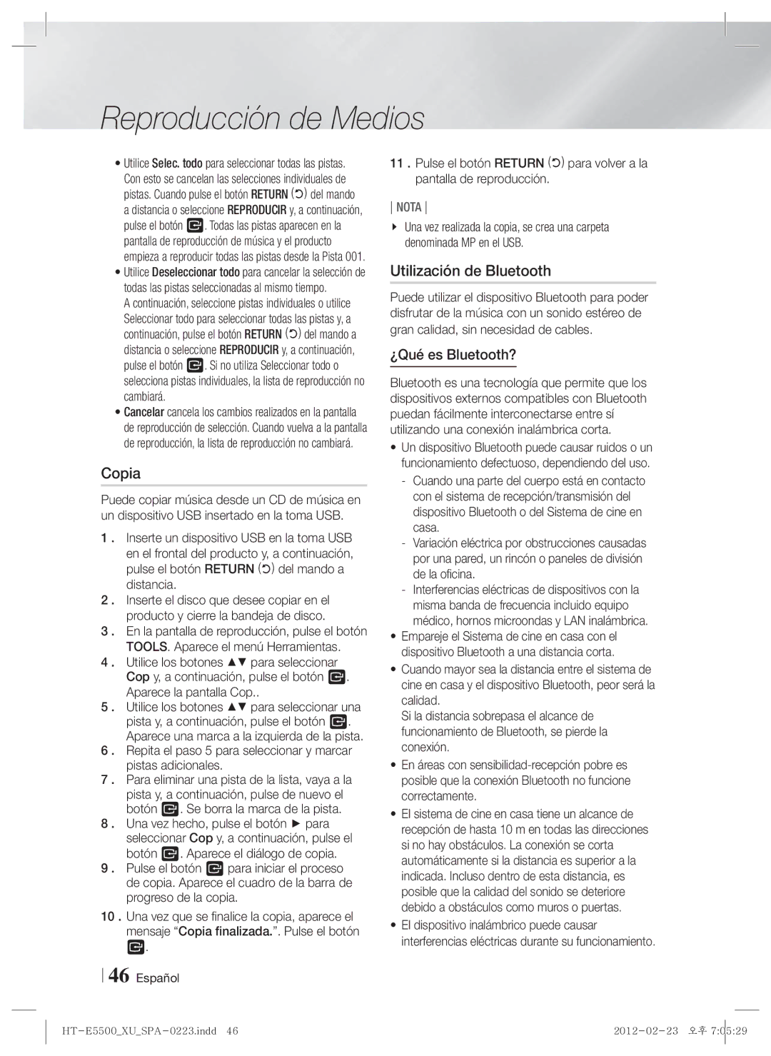 Samsung HT-E5500/ZF, HT-E5550/ZF, HT-E5530/ZF manual Copia, Utilización de Bluetooth, ¿Qué es Bluetooth? 