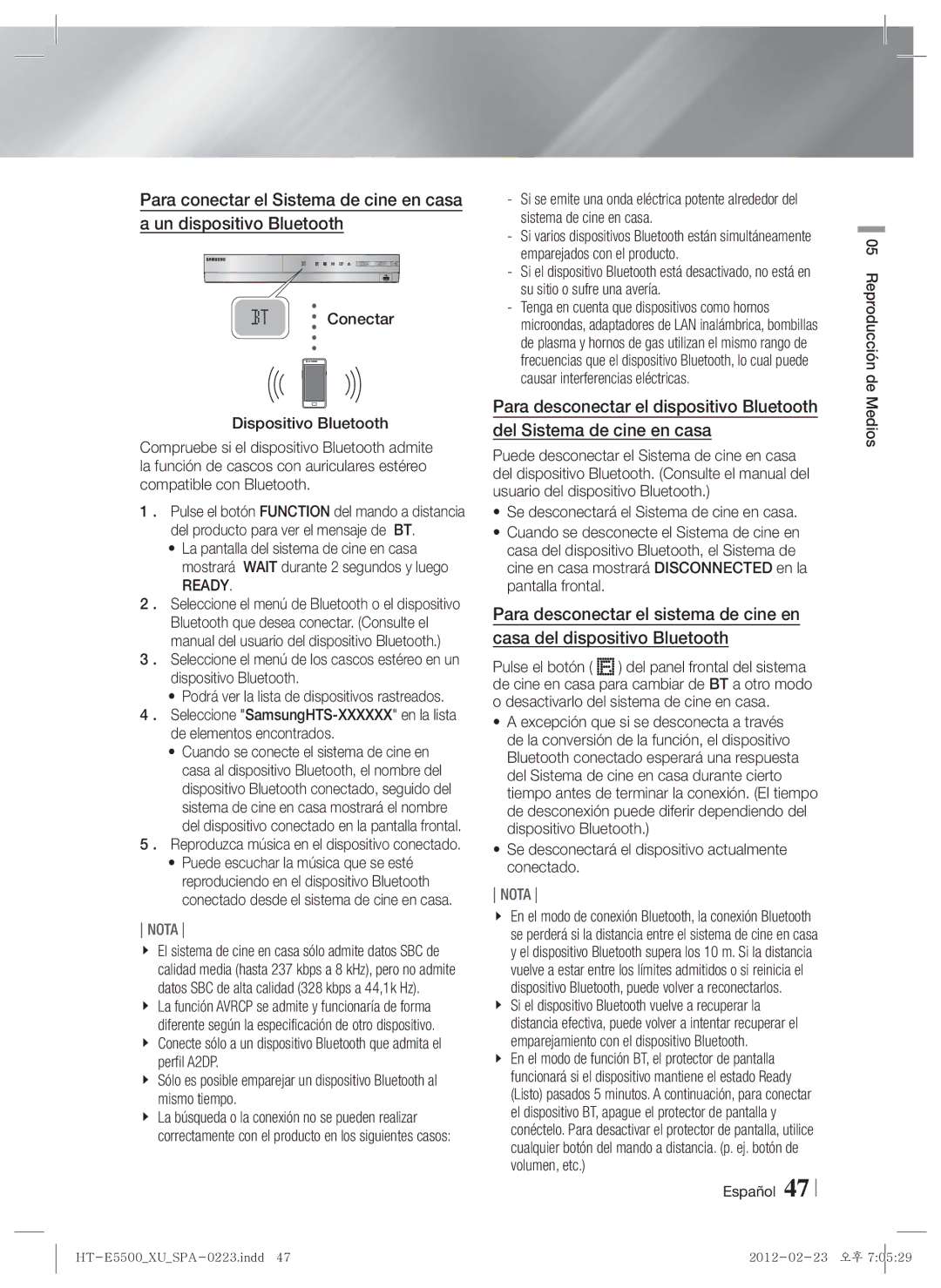 Samsung HT-E5550/ZF, HT-E5530/ZF, HT-E5500/ZF manual Conectar Dispositivo Bluetooth, Ready, De elementos encontrados 