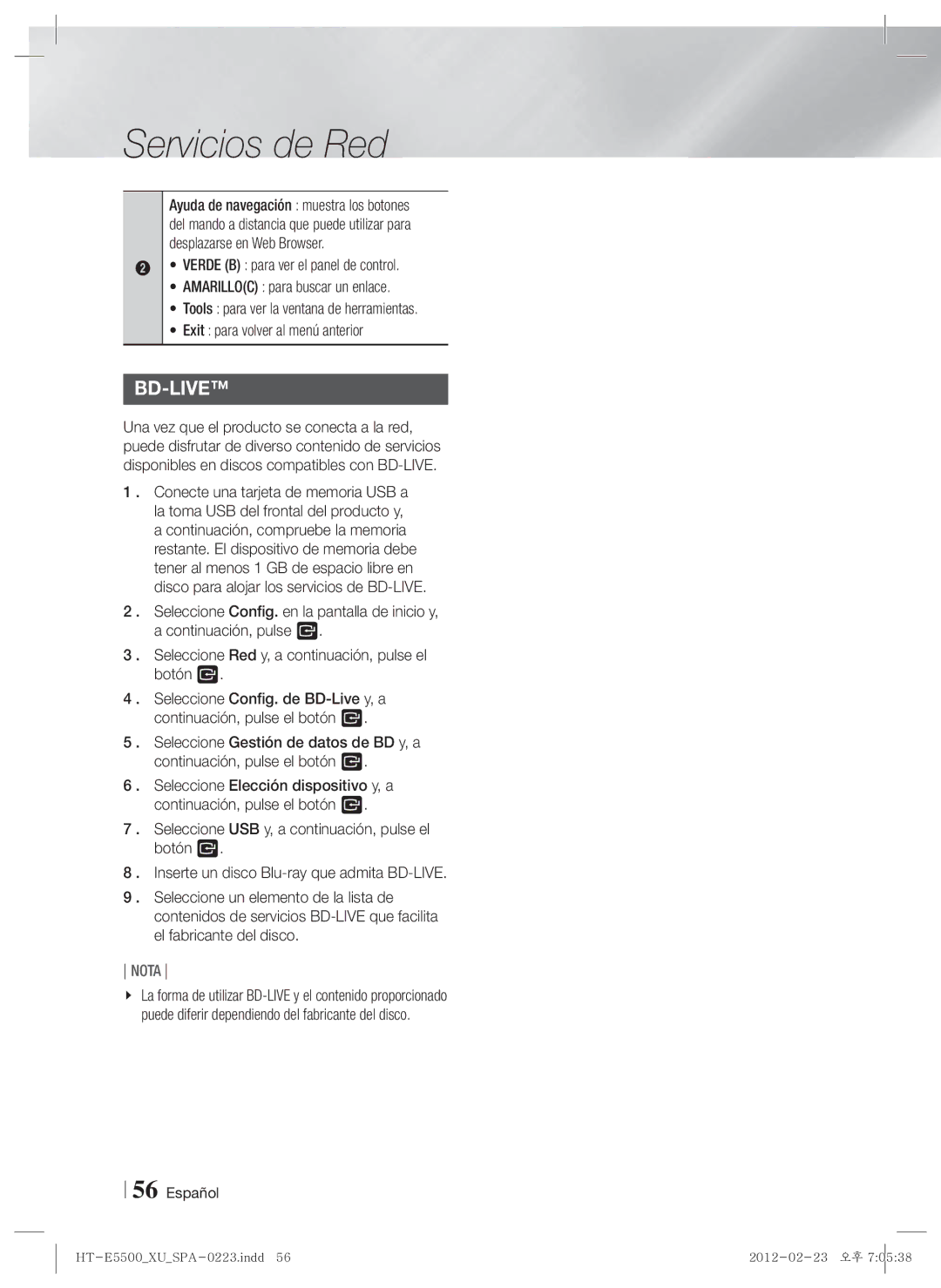 Samsung HT-E5550/ZF, HT-E5530/ZF, HT-E5500/ZF manual Bd-Live 