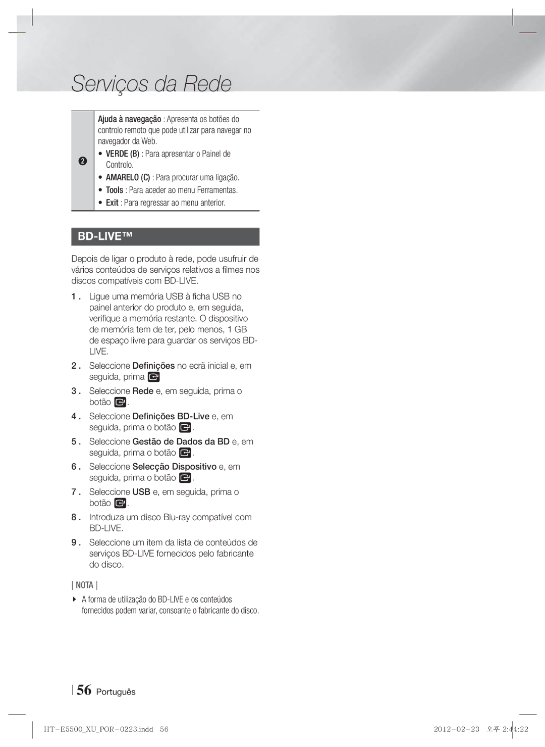 Samsung HT-E5500/ZF, HT-E5550/ZF, HT-E5530/ZF manual Bd-Live 