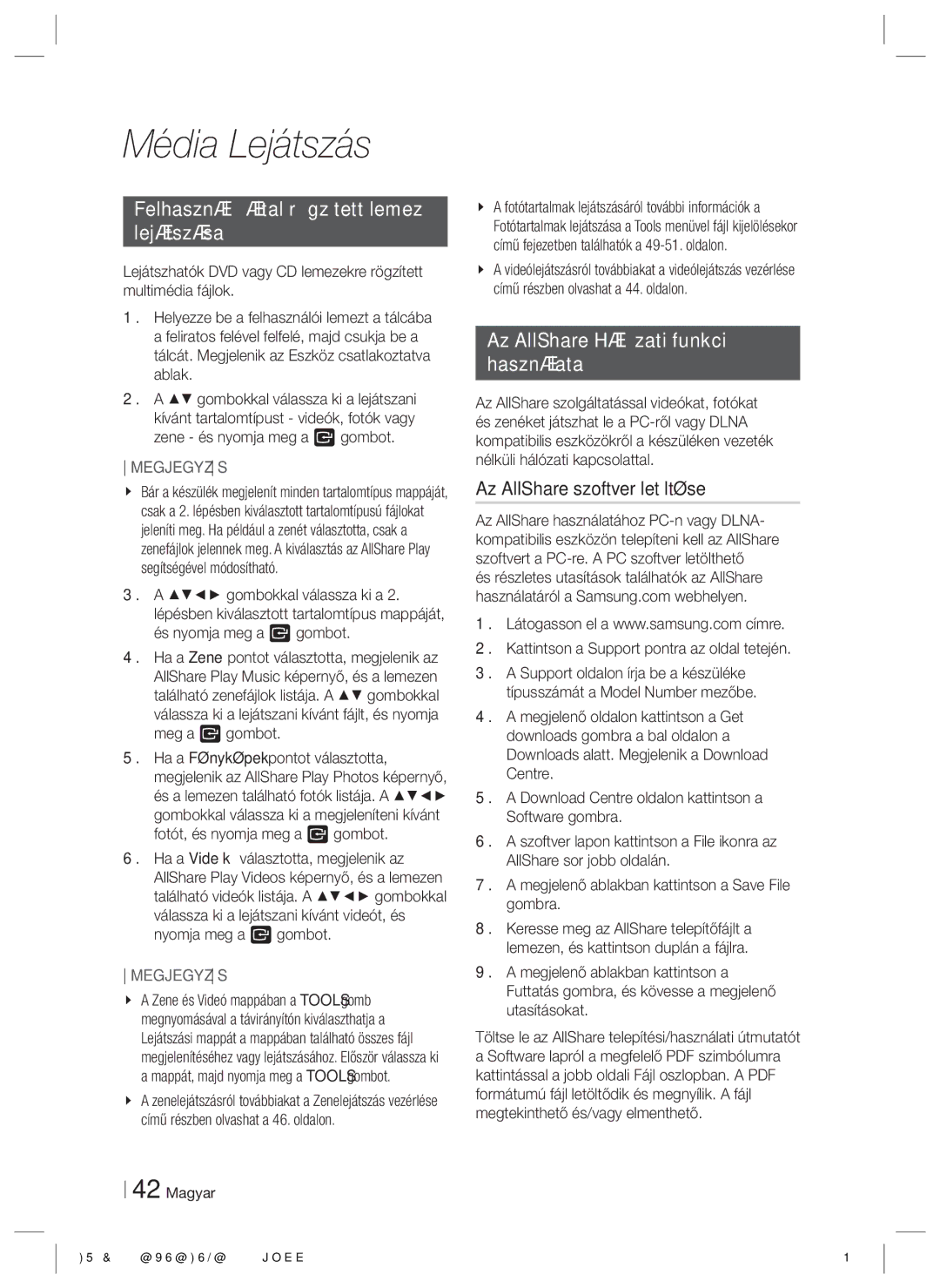 Samsung HT-E6500/EN manual Felhasználó által rögzített lemez Lejátszása, Az AllShare Hálózati funkció Használata 