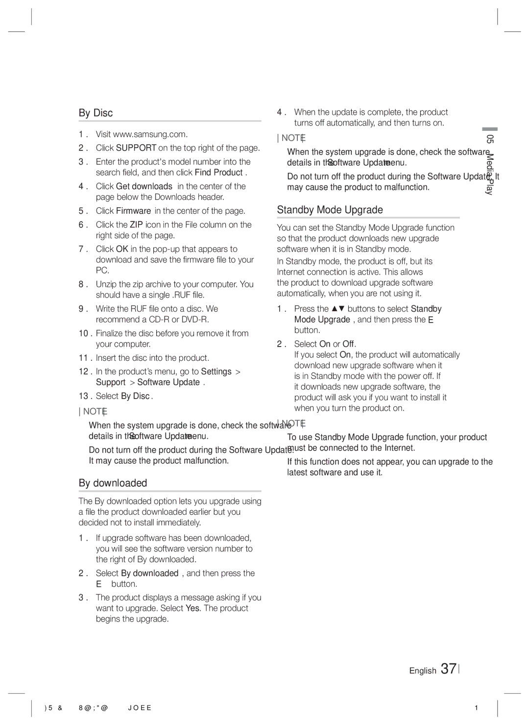 Samsung HTE6500WZA, HT-E6500W user manual By Disc, By downloaded, Standby Mode Upgrade 