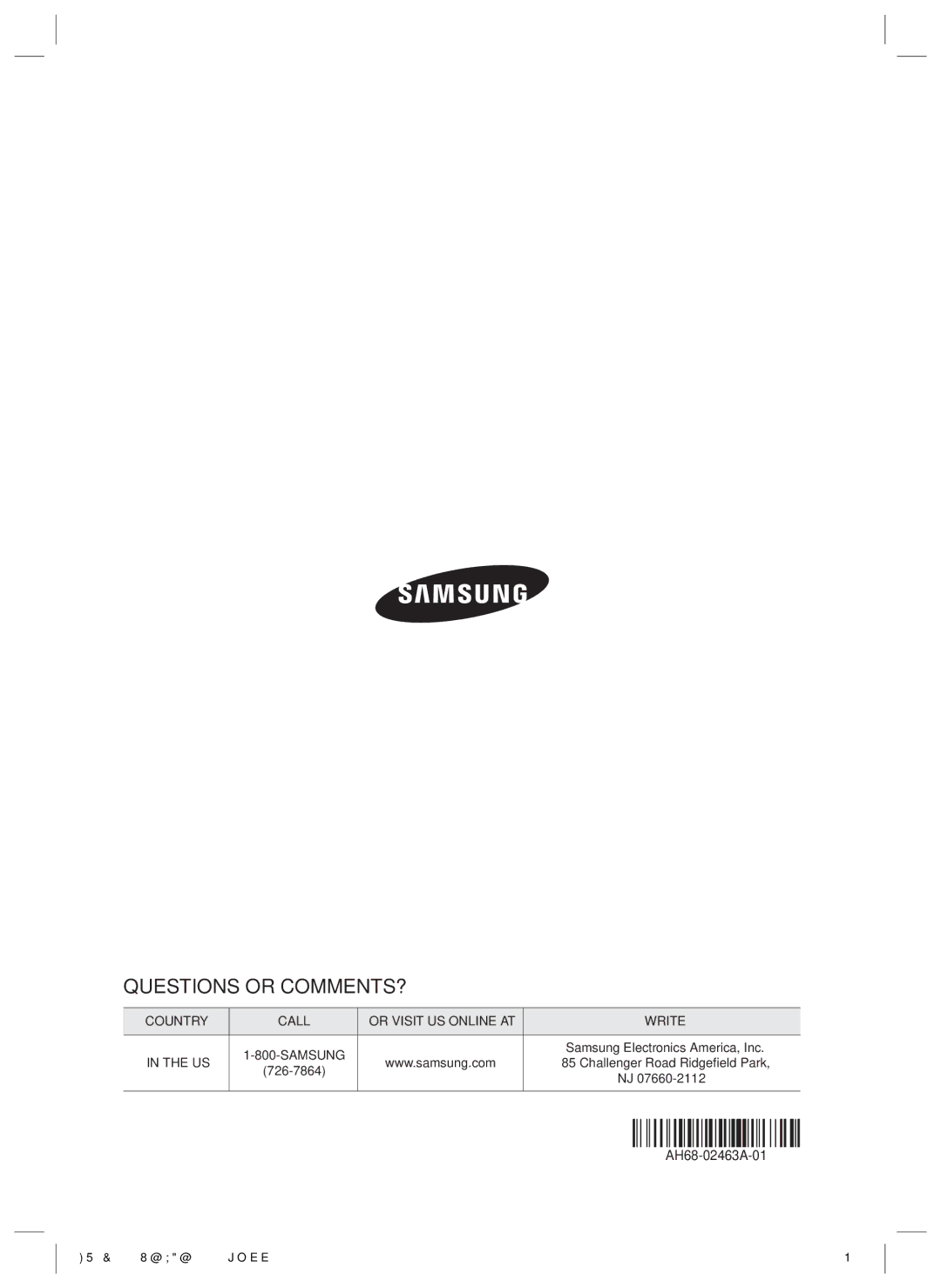 Samsung HT-E6500W, HTE6500WZA user manual Questions or COMMENTS?, AH68-02463A-01 