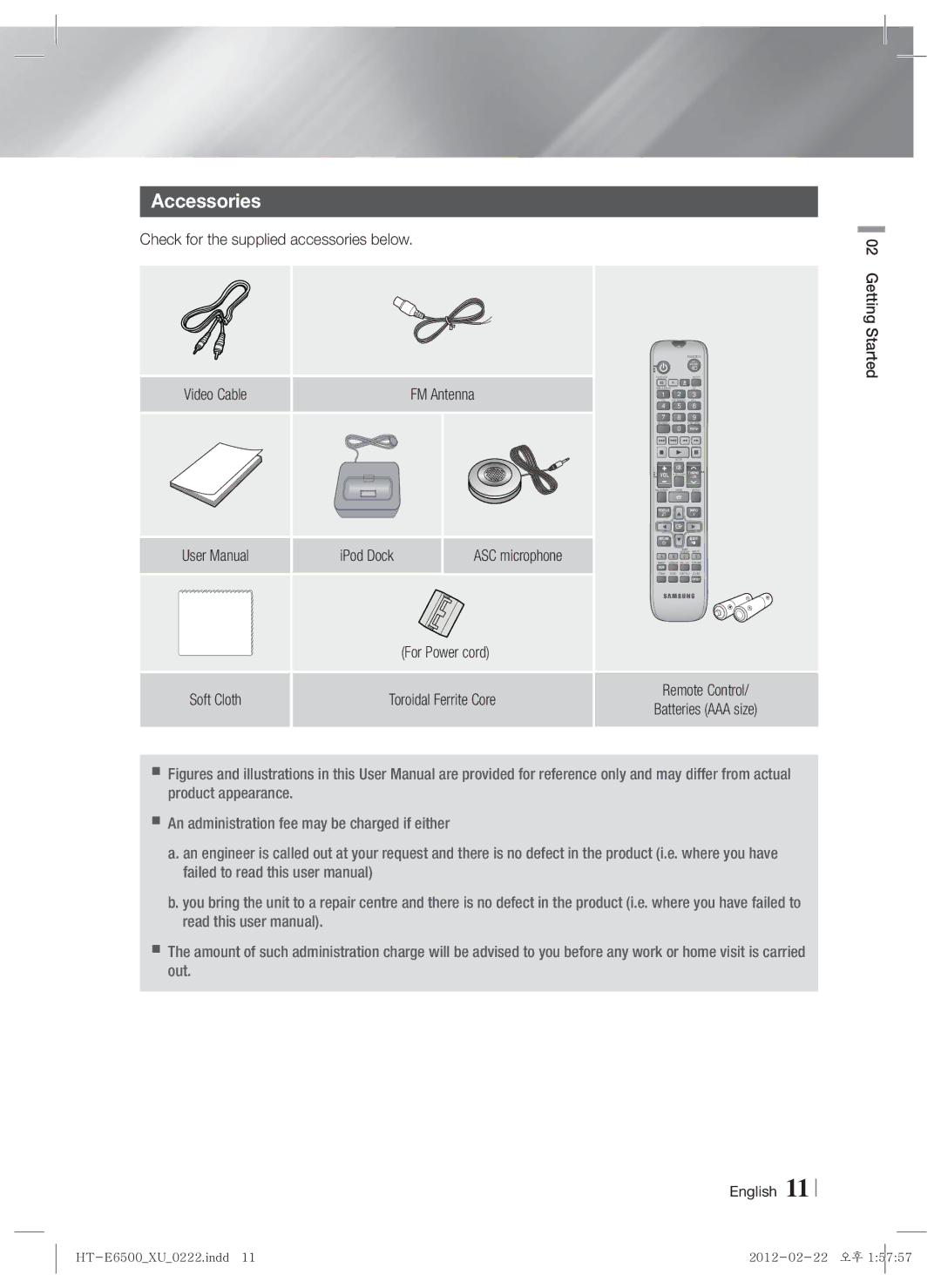 Samsung HT-E6500/XE, HT-E6500/XN Accessories, Check for the supplied accessories below, ASC microphone, For Power cord 