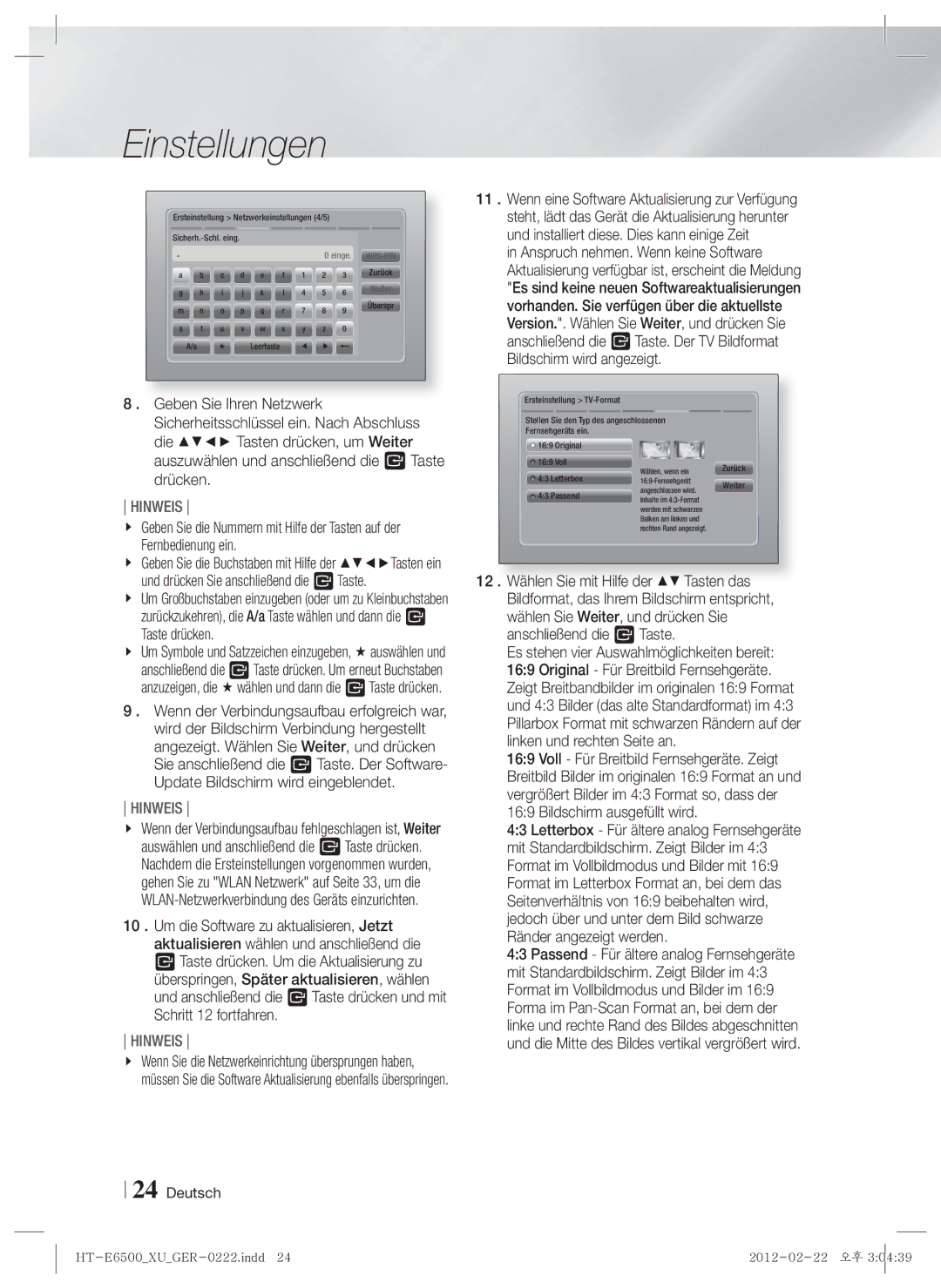 Samsung HT-E6500/XN, HT-E6500/EN, HT-E6500/XE manual Einge 