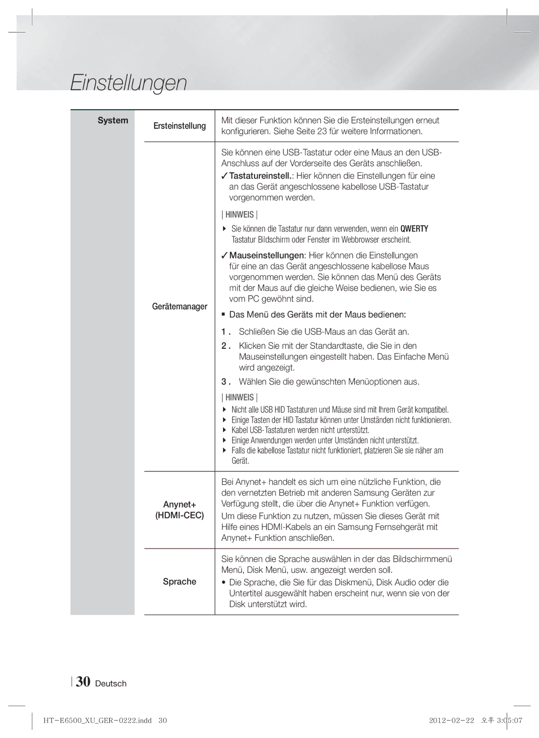 Samsung HT-E6500/XN Ersteinstellung, Konfigurieren. Siehe Seite 23 für weitere Informationen, Vorgenommen werden, Gerät 