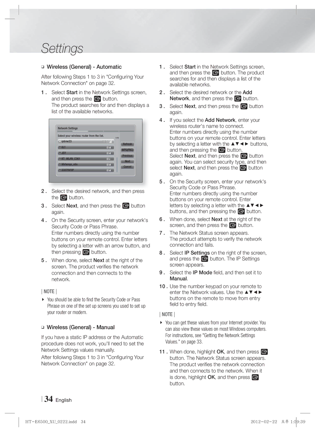 Samsung HT-E6500/EN, HT-E6500/XN, HT-E6500/XE manual Wireless General Manual 