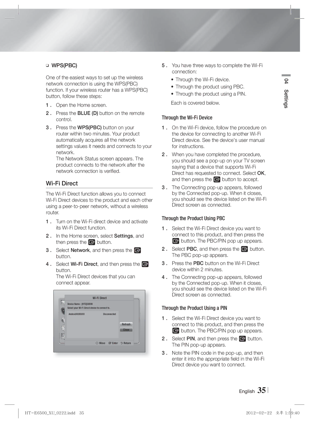 Samsung HT-E6500/XE, HT-E6500/XN, HT-E6500/EN manual Wi-Fi Direct 