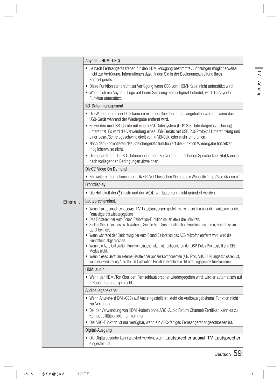 Samsung HT-E6500/EN, HT-E6500/XN manual Einstell 