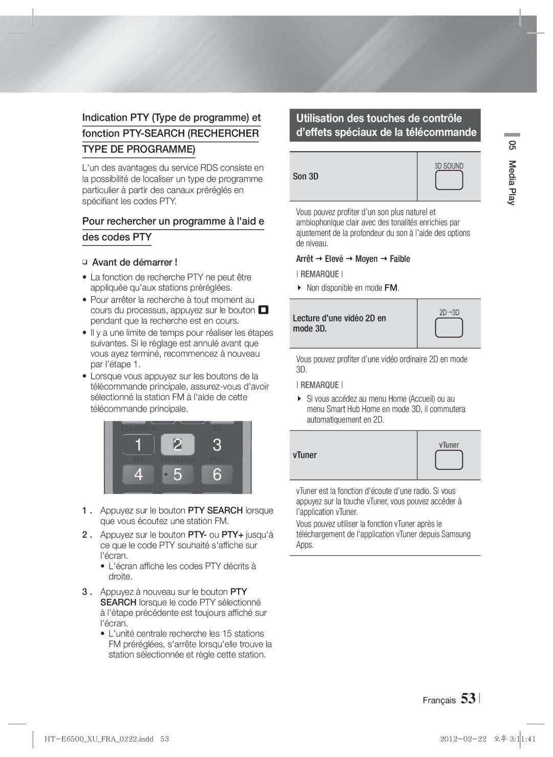 Samsung HT-E6500/EN, HT-E6500/XN manual Pour rechercher un programme à laid e Des codes PTY 