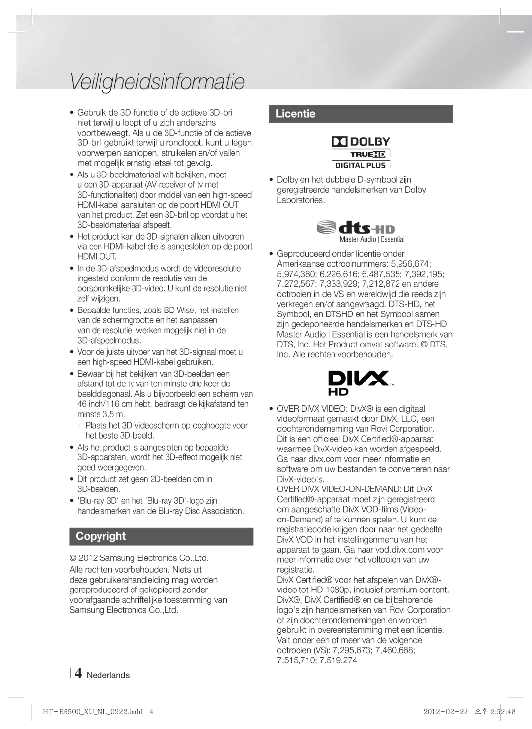 Samsung HT-E6500/EN, HT-E6500/XN manual Licentie, Hdmi OUT 