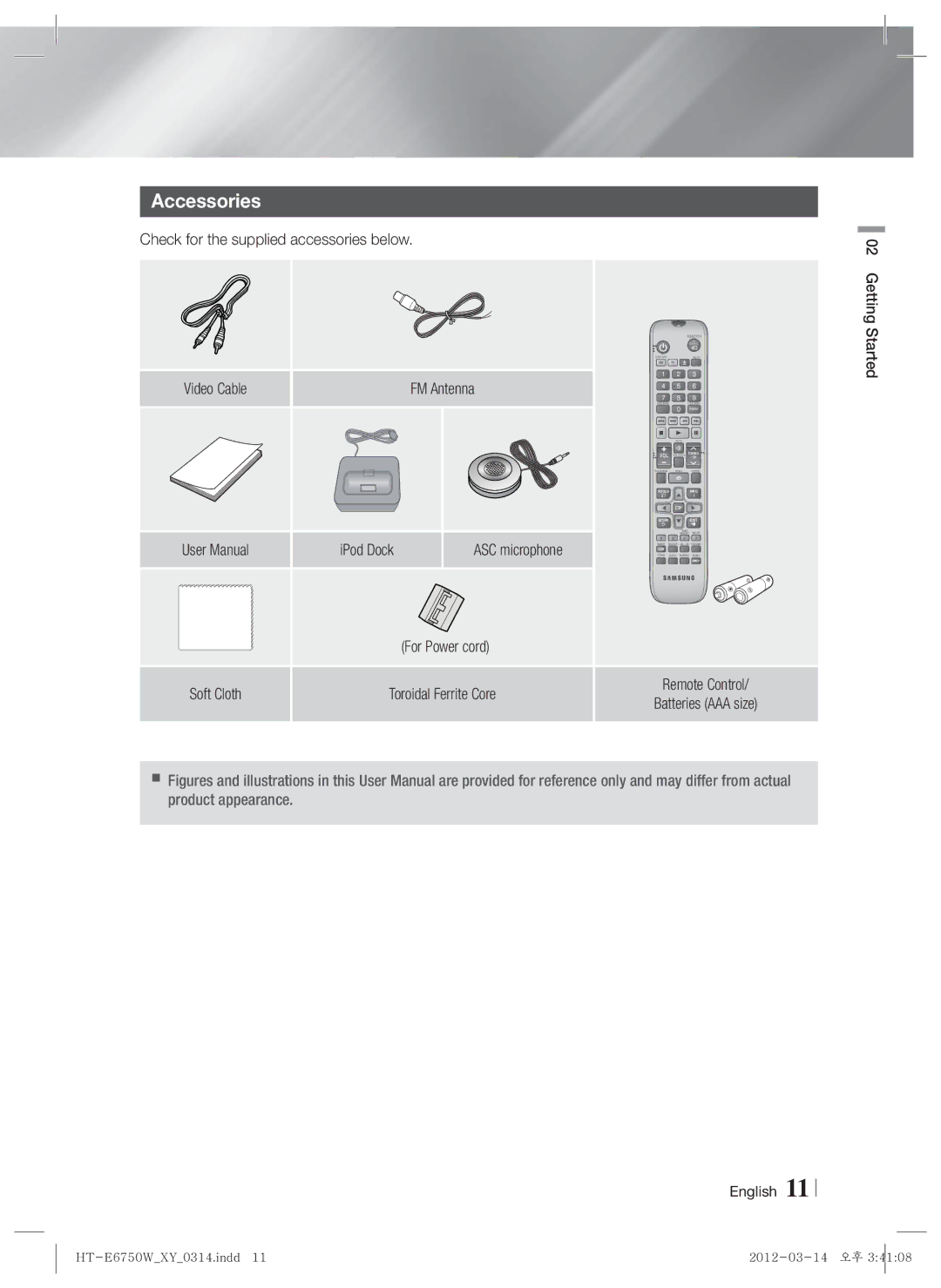 Samsung HT-E6750W user manual Accessories, Check for the supplied accessories below, ASC microphone, For Power cord 