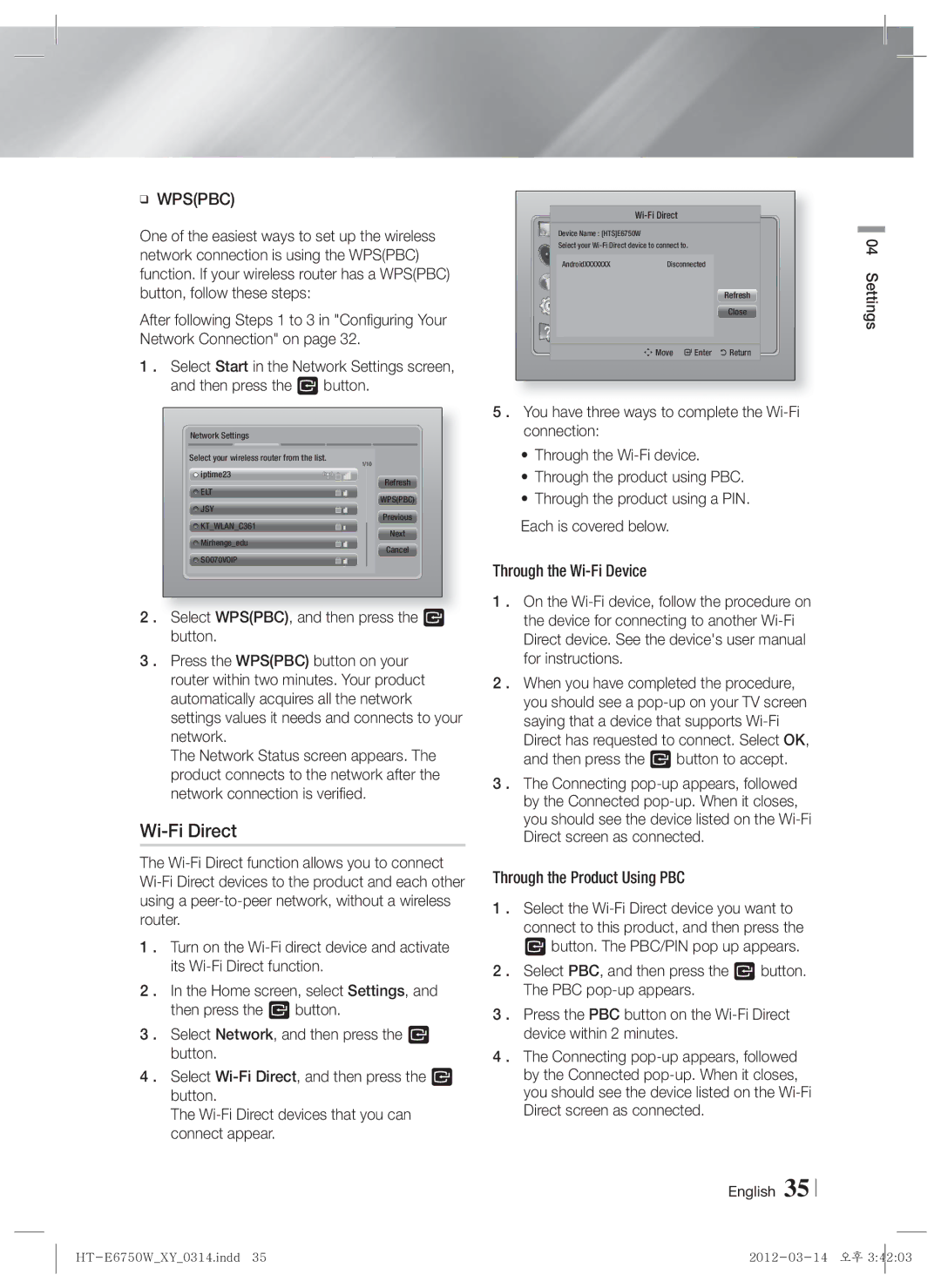 Samsung HT-E6750W user manual Wi-Fi Direct 