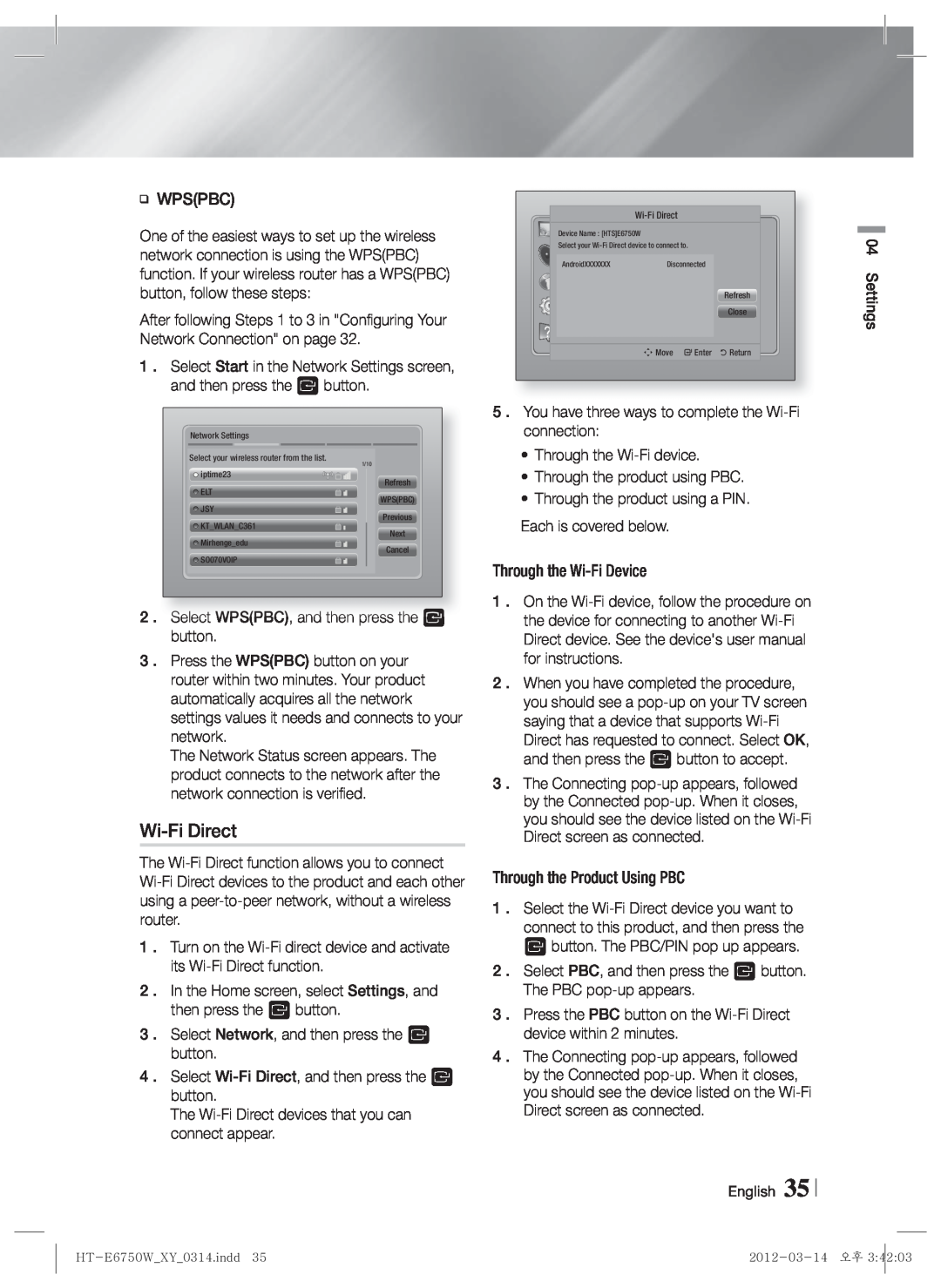 Samsung HT-E6750W user manual Wi-FiDirect 