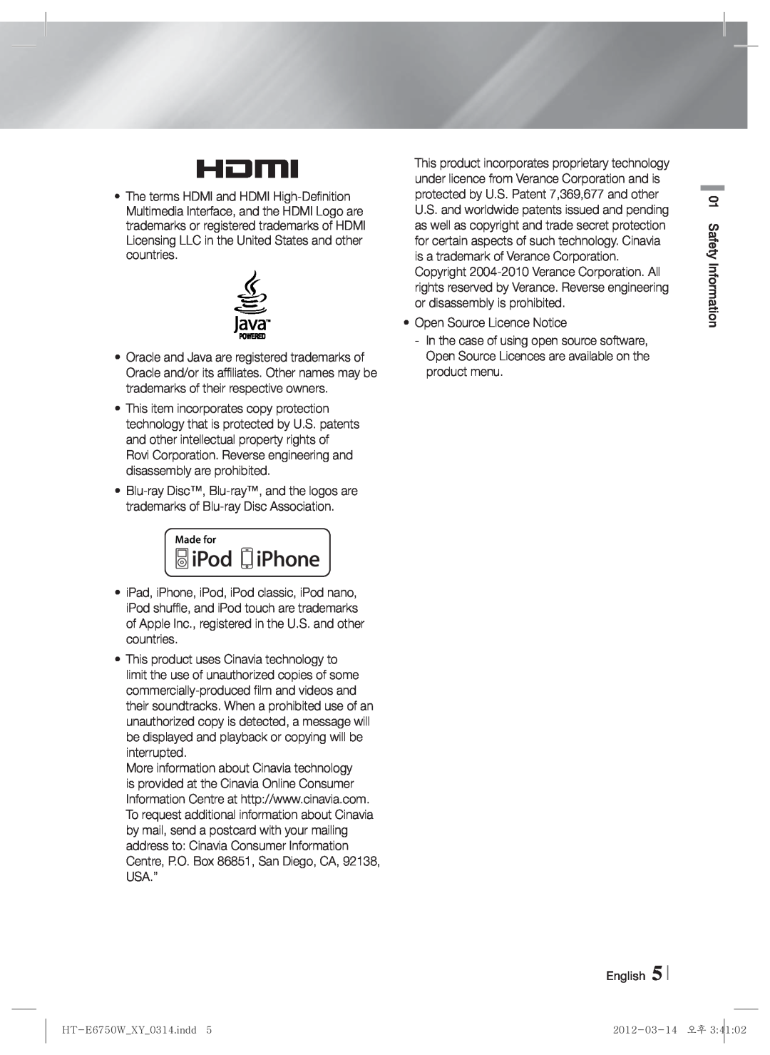 Samsung HT-E6750W user manual •Open Source Licence Notice 