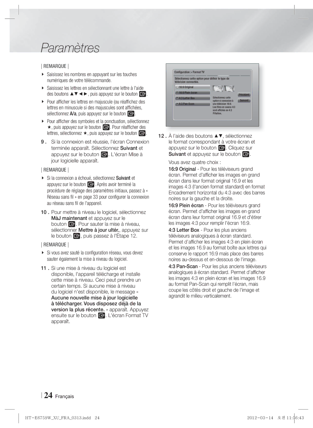 Samsung HT-E6759W/ZG manual Vous avez quatre choix 