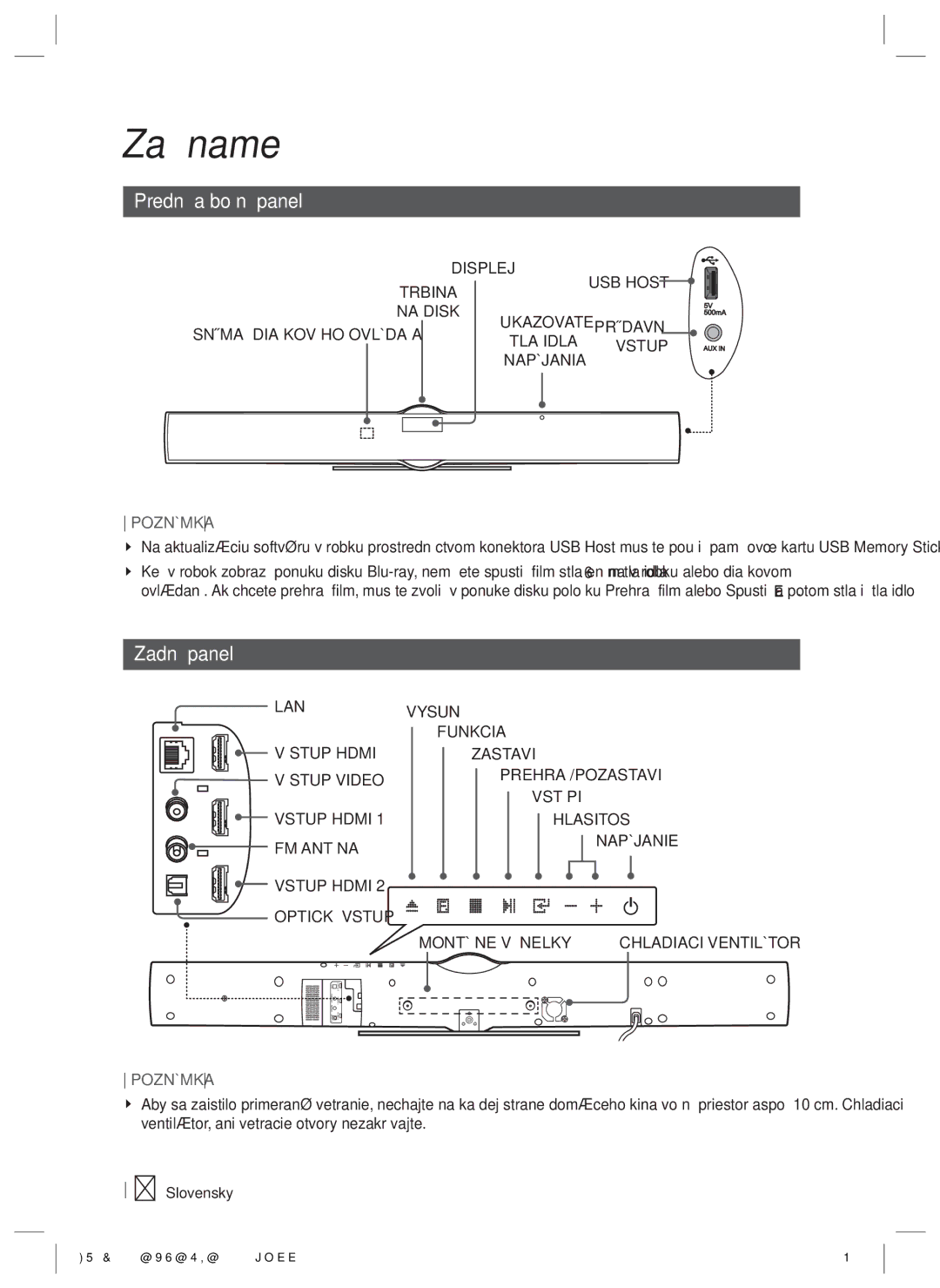 Samsung HT-E8200/EN manual Predný a bočný panel, Zadný panel 