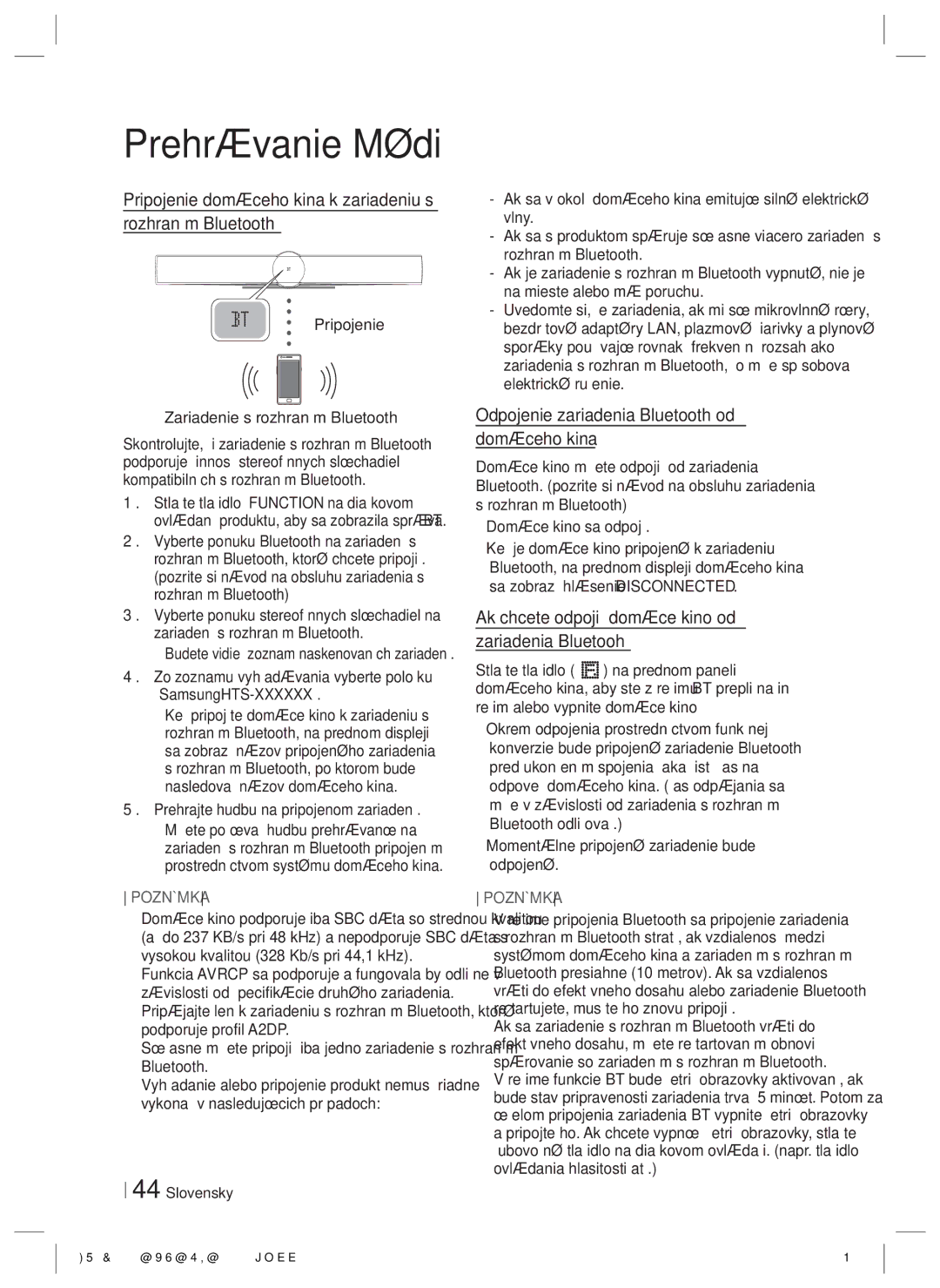 Samsung HT-E8200/EN manual Pripojenie domáceho kina k zariadeniu s rozhraním Bluetooth 