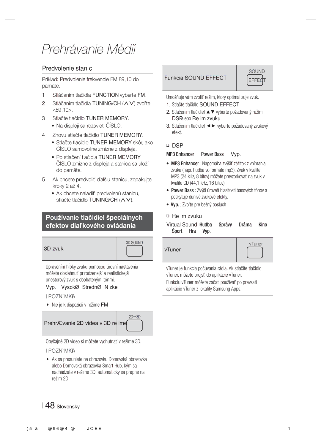 Samsung HT-E8200/EN manual Predvolenie staníc 