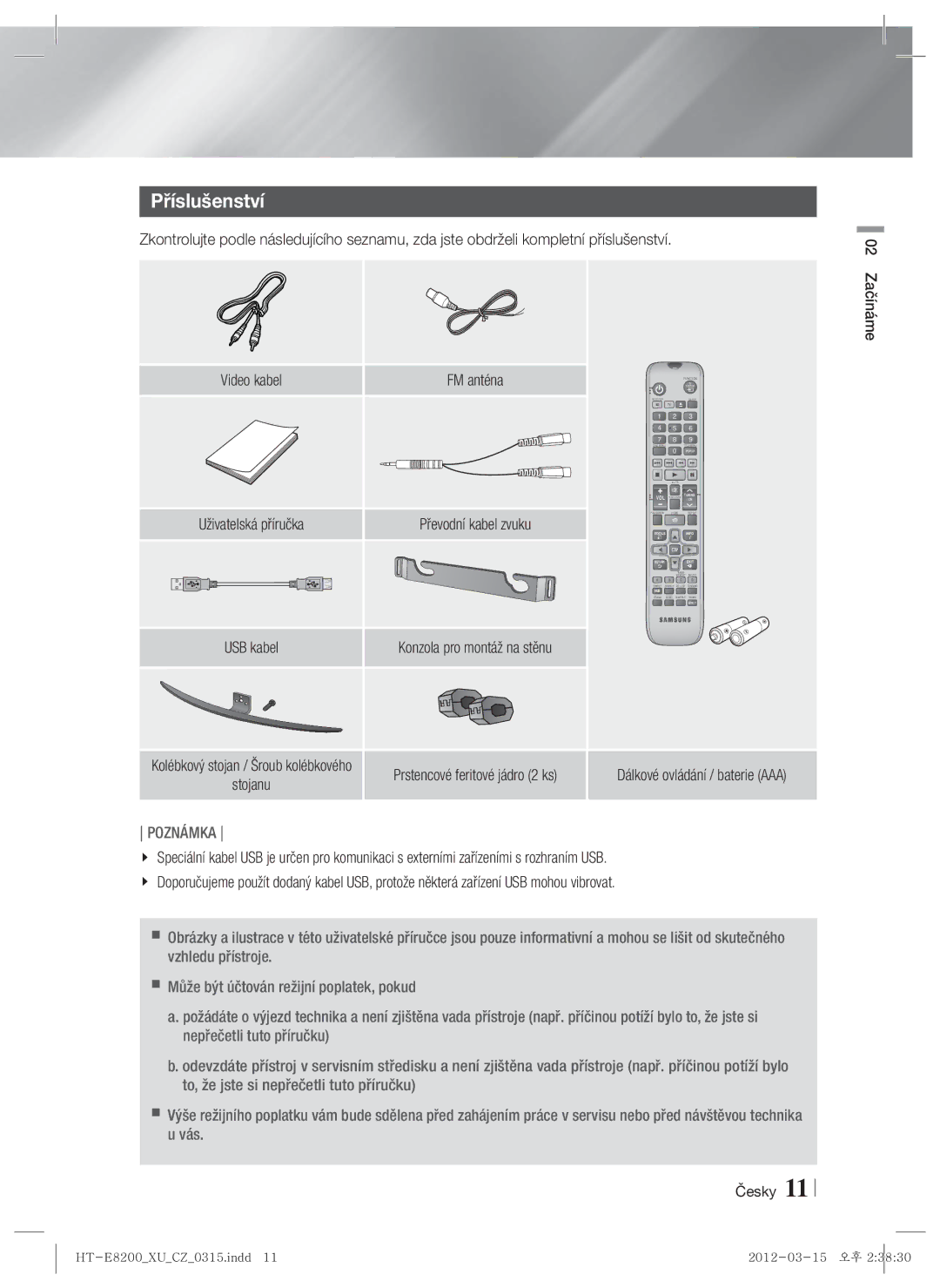 Samsung HT-E8200/EN manual Příslušenství, Uživatelská příručka Převodní kabel zvuku 