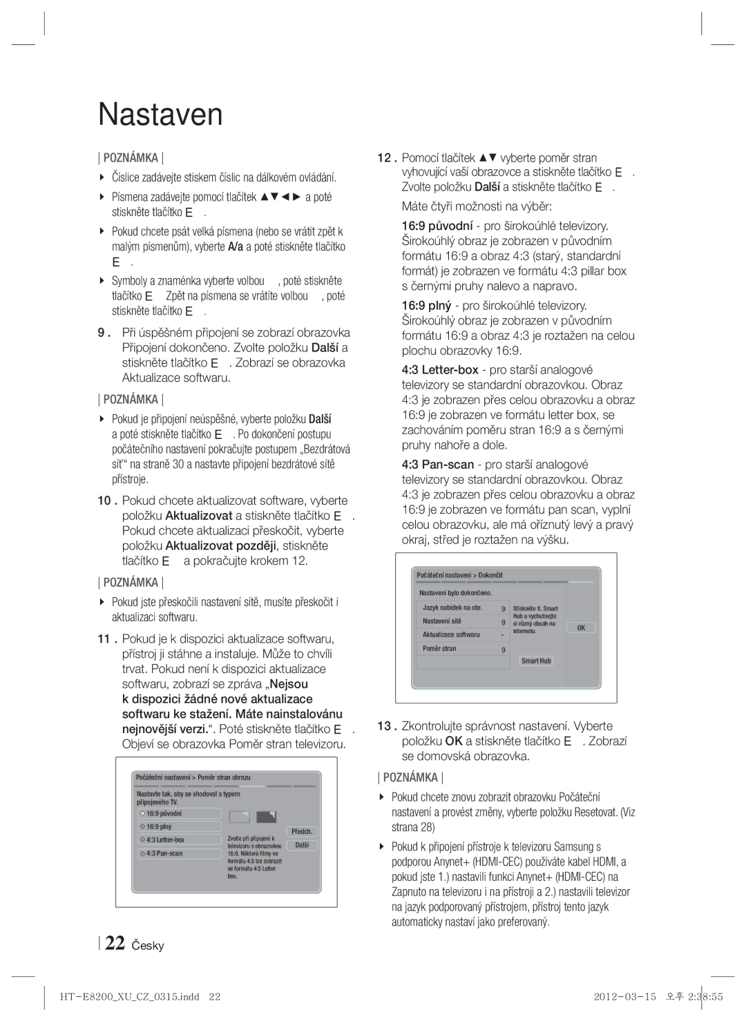 Samsung HT-E8200/EN manual Máte čtyři možnosti na výběr, 22 Česky 