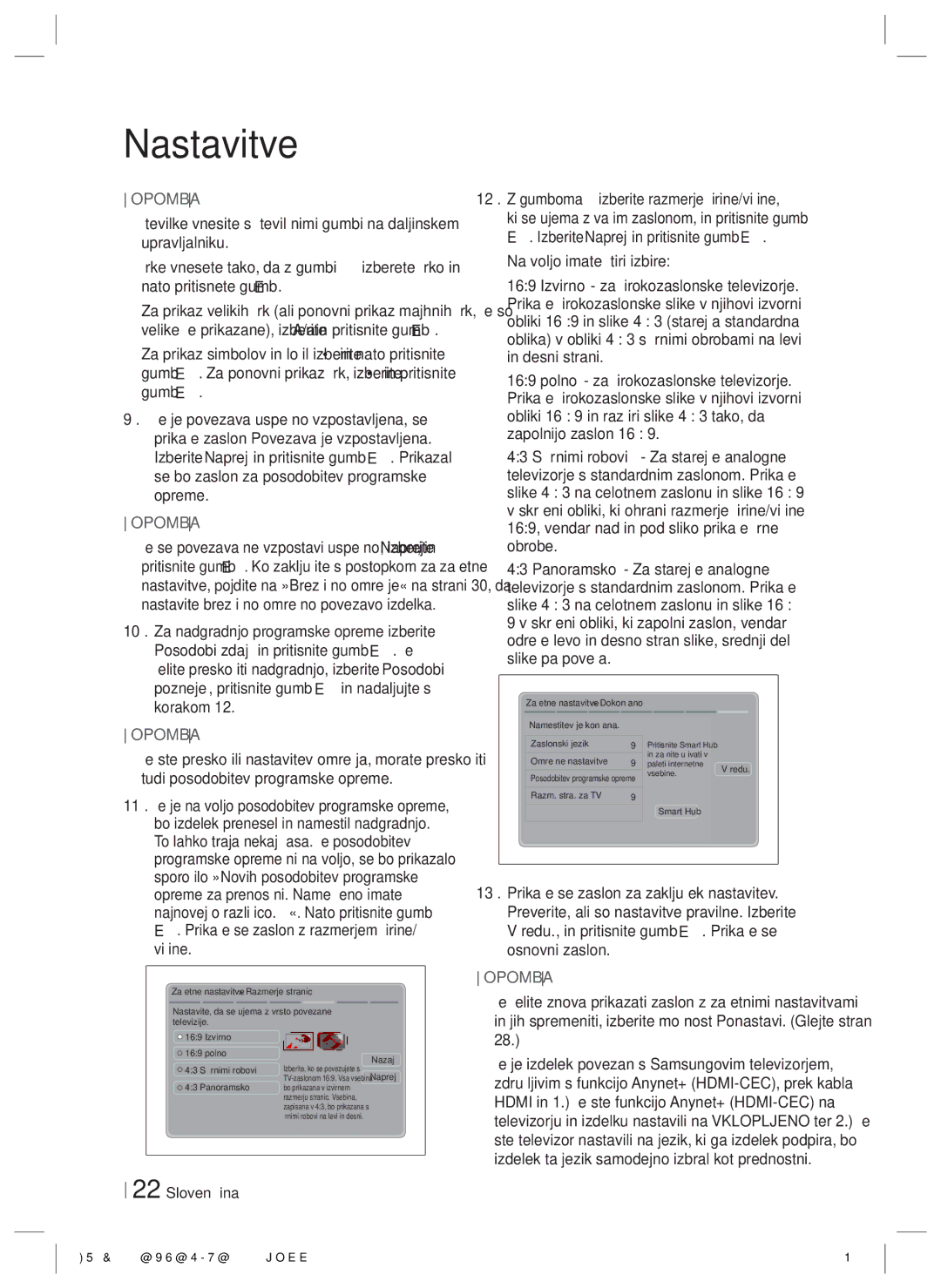 Samsung HT-E8200/EN manual Namestitev je končana Zaslonski jezik Omrežne nastavitve 