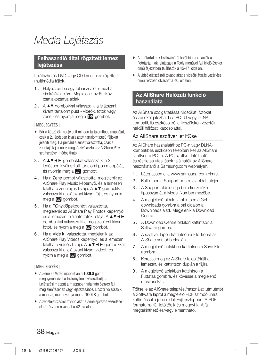 Samsung HT-E8200/EN manual Felhasználó által rögzített lemez Lejátszása, Az AllShare Hálózati funkció Használata 