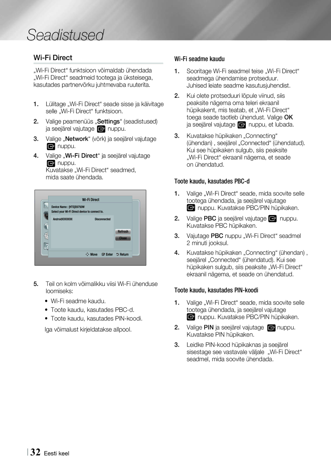 Samsung HT-E8200/EN manual Wi-Fi Direct 