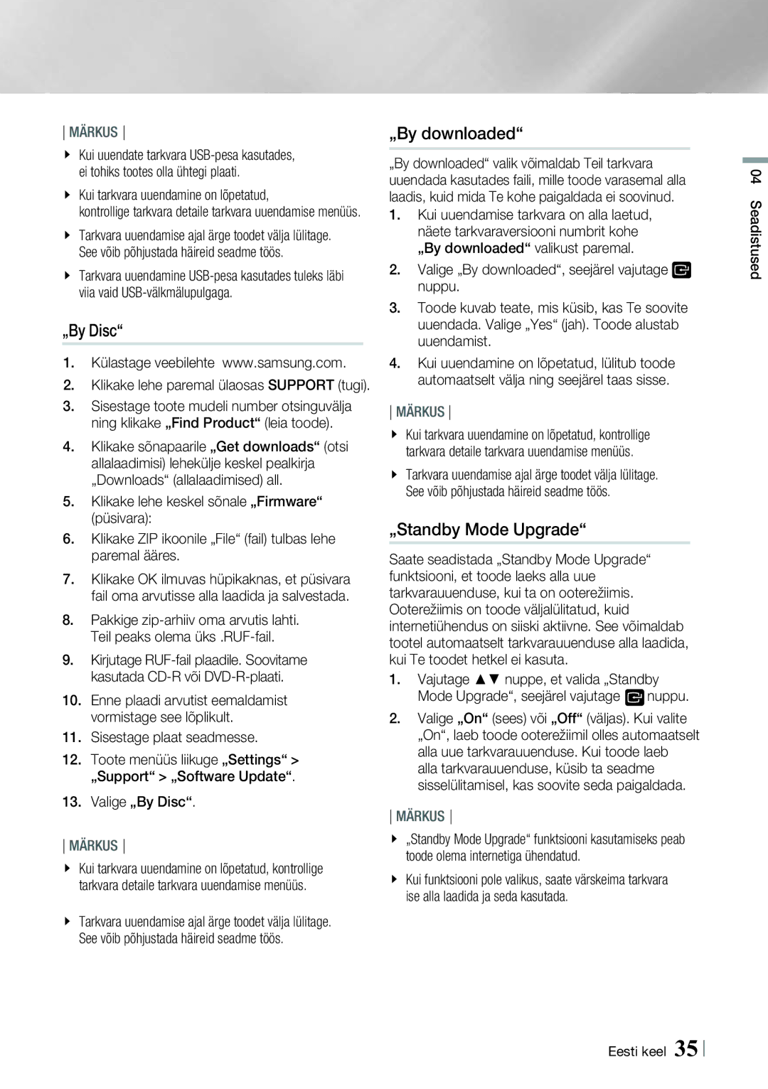 Samsung HT-E8200/EN manual „By Disc, „By downloaded, „Standby Mode Upgrade 