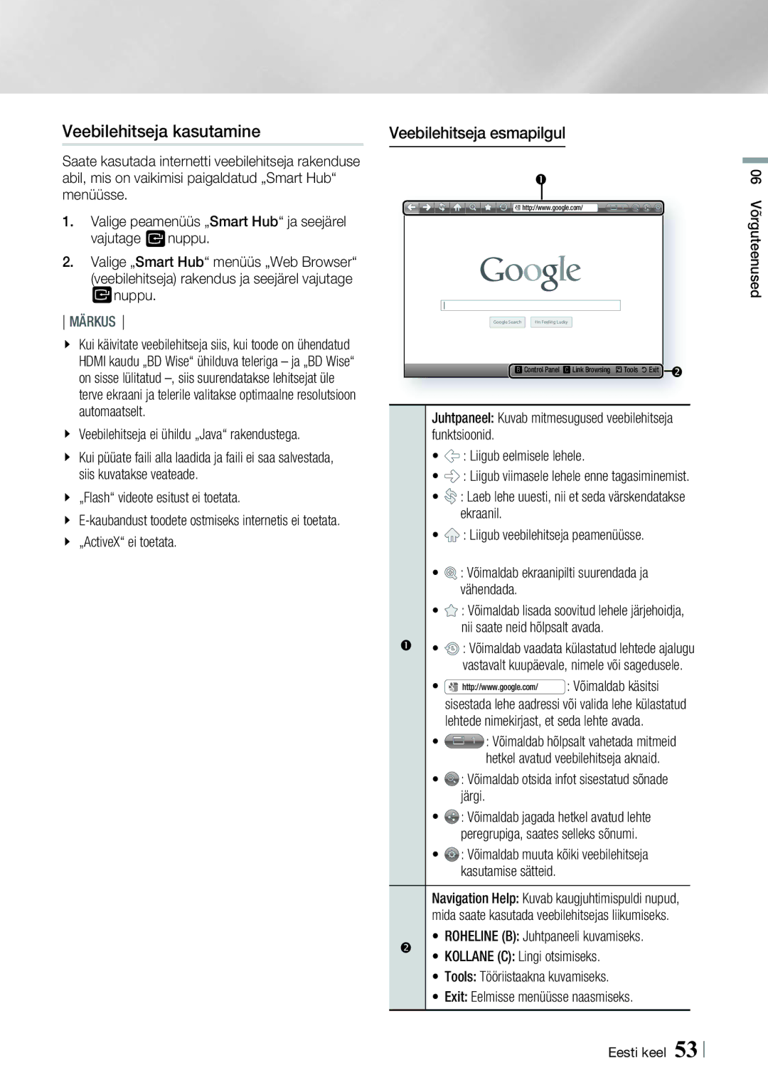 Samsung HT-E8200/EN manual Veebilehitseja kasutamine 