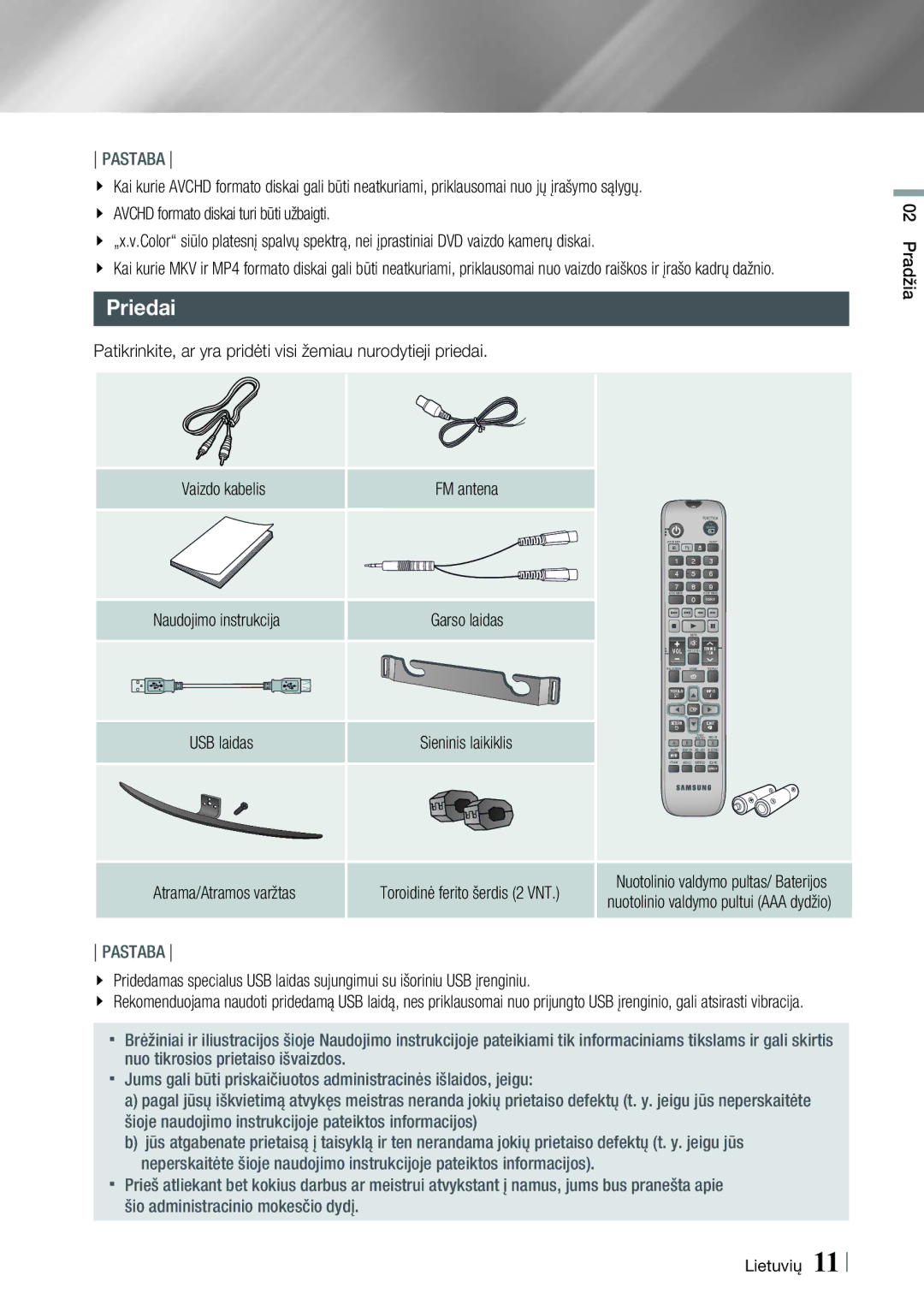 Samsung HT-E8200/EN manual Priedai, Patikrinkite, ar yra pridėti visi žemiau nurodytieji priedai 