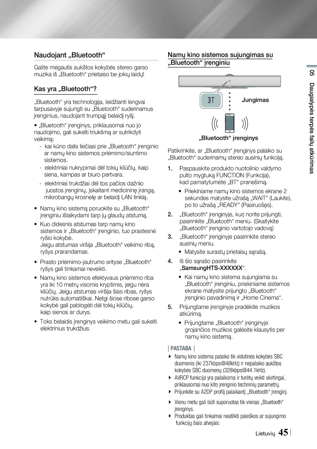 Samsung HT-E8200/EN manual Naudojant „Bluetooth, Kas yra „Bluetooth?, Namų kino sistemos sujungimas su „Bluetooth įrenginiu 