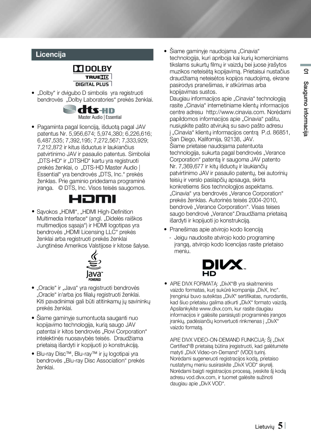 Samsung HT-E8200/EN manual Licencija 