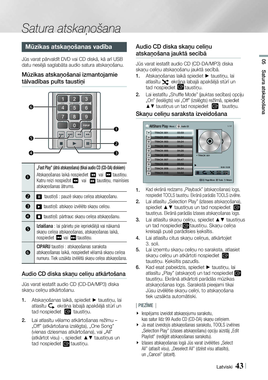 Samsung HT-E8200/EN manual Mūzikas atskaņošanas vadība, Skaņu celiņu saraksta izveidošana 