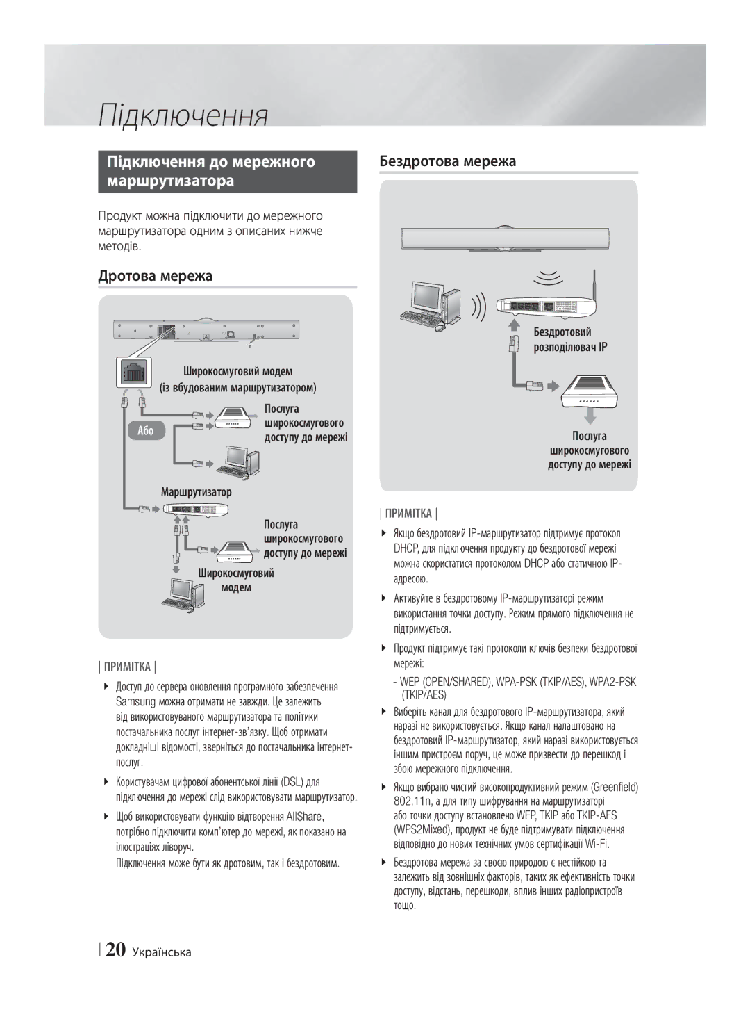 Samsung HT-E8200/RU manual Підключення до мережного, Маршрутизатора, Дротова мережа 