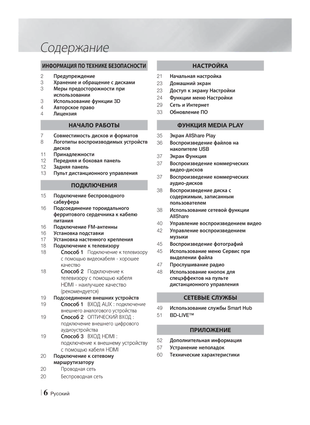 Samsung HT-E8200/RU manual Содержание, Bd-Live 