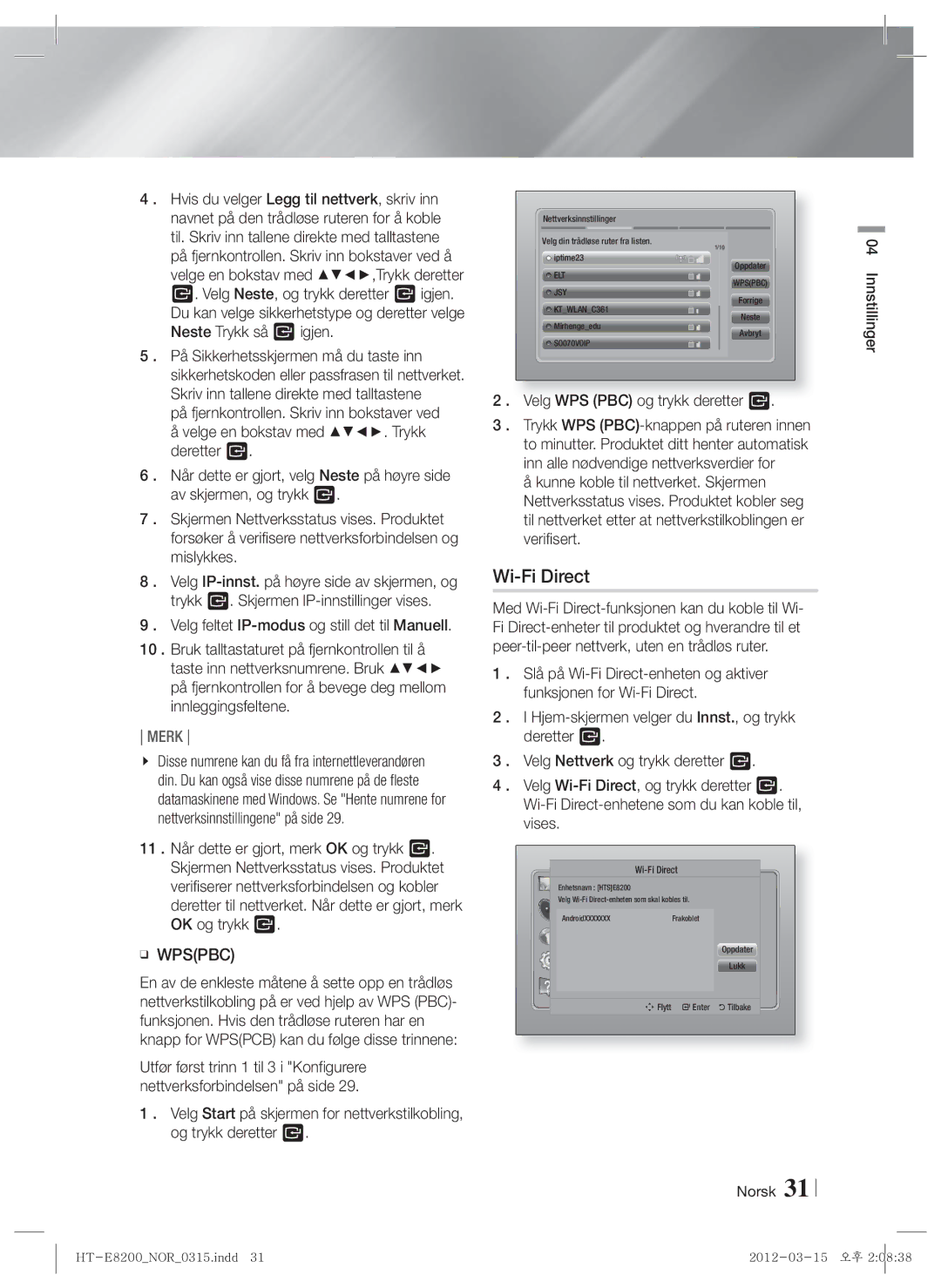 Samsung HT-E8200/XE manual Enter Tilbake 