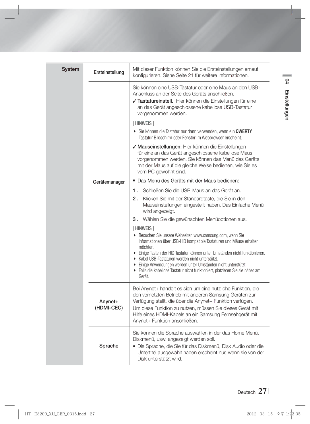 Samsung HT-E8200/EN Ersteinstellung, Konfigurieren. Siehe Seite 21 für weitere Informationen, Vorgenommen werden, Möchten 