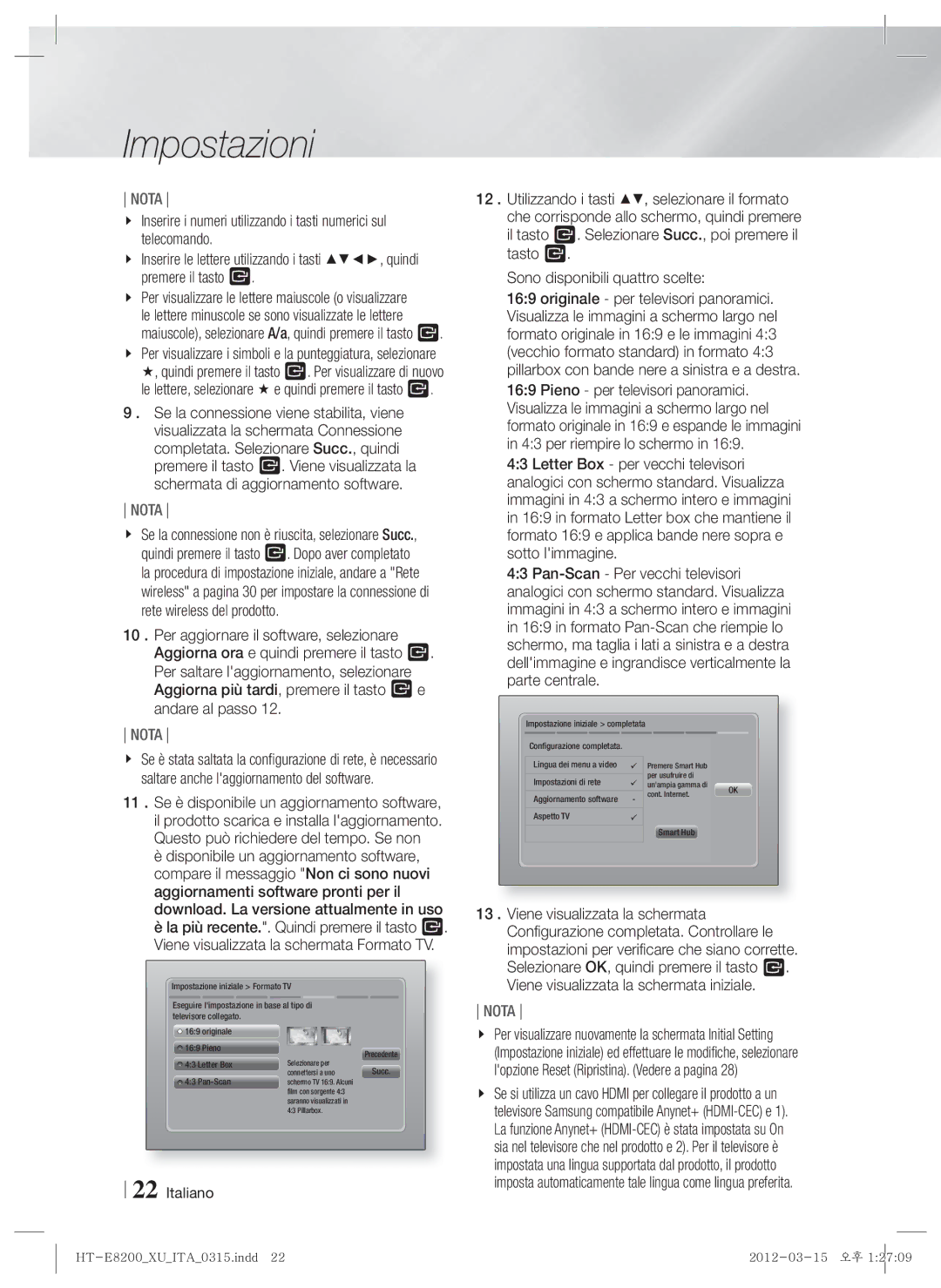 Samsung HT-E8200/EN, HT-E8200/XN, HT-E8200/ZF, HT-E8200/XE manual Lingua dei menu a video Impostazioni di rete 