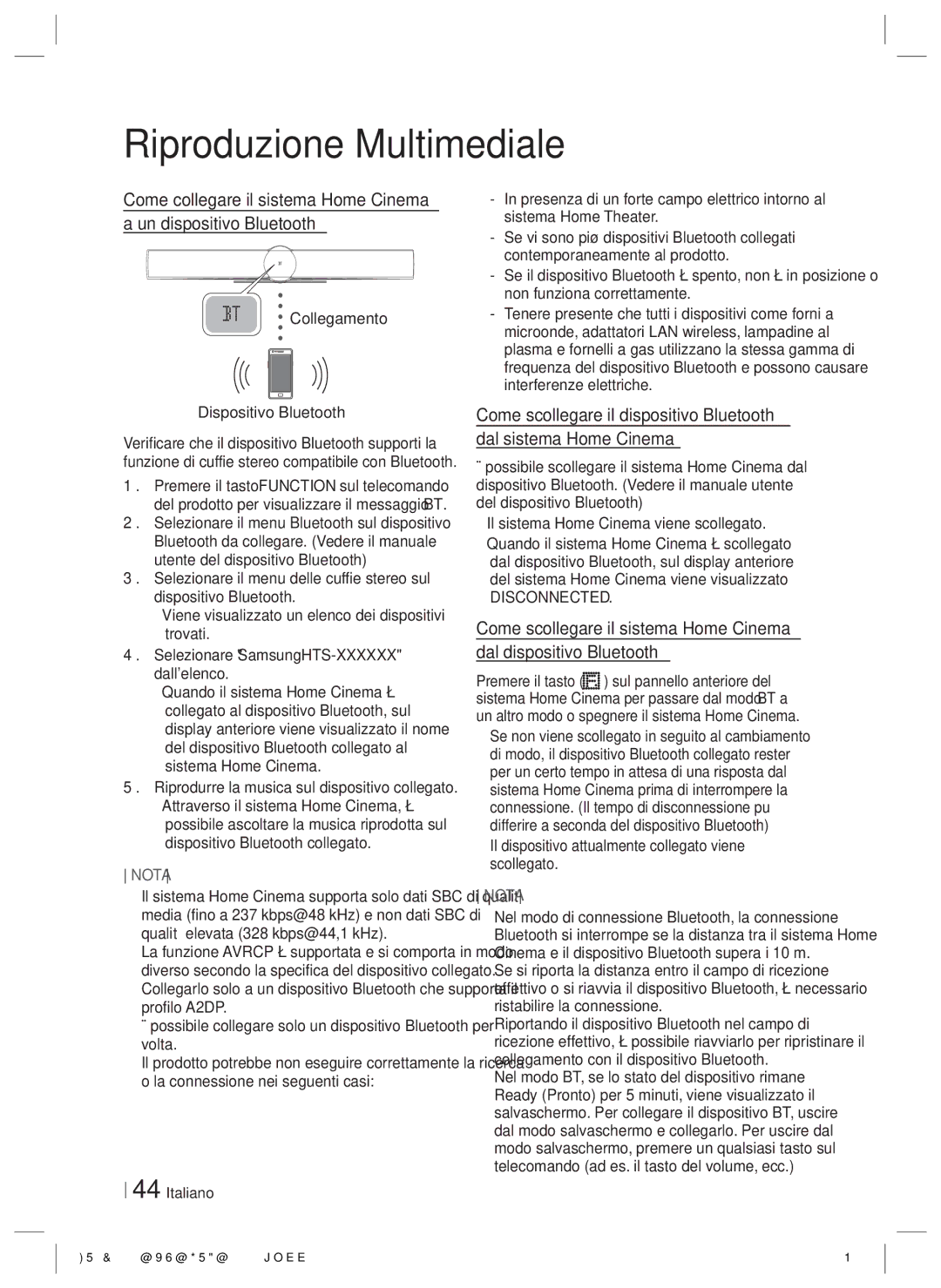 Samsung HT-E8200/XE manual Collegamento Dispositivo Bluetooth, Possibile collegare solo un dispositivo Bluetooth per volta 