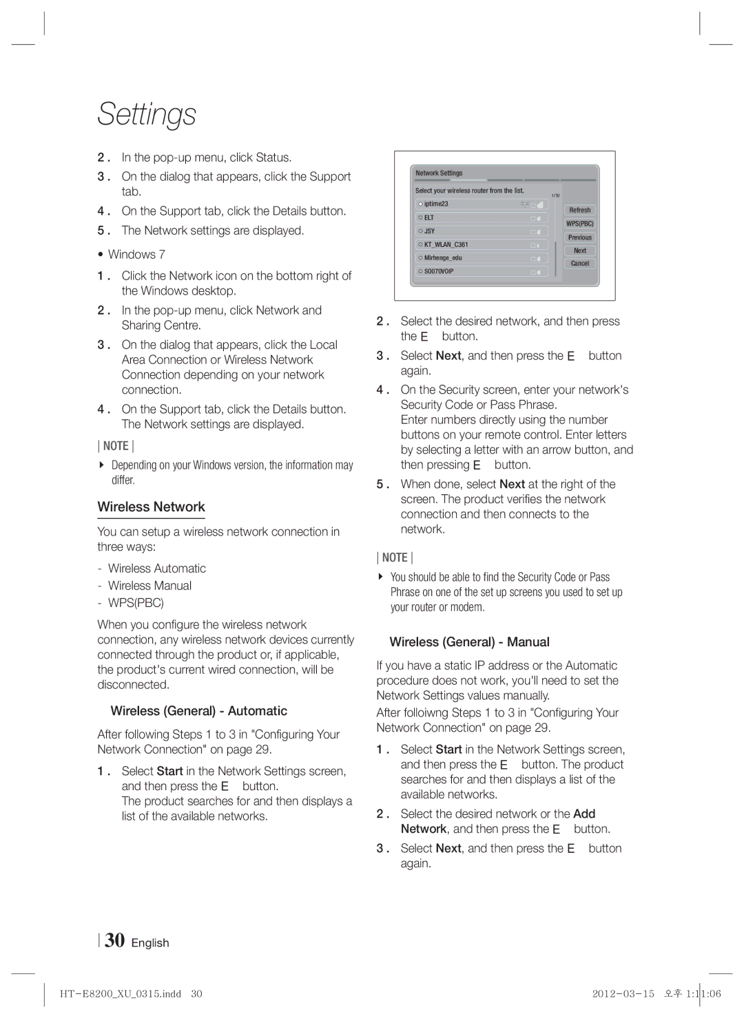 Samsung HT-E8200/ZF, HT-E8200/XN, HT-E8200/EN, HT-E8200/XE manual Wireless Network, Wpspbc, Wireless General Manual 