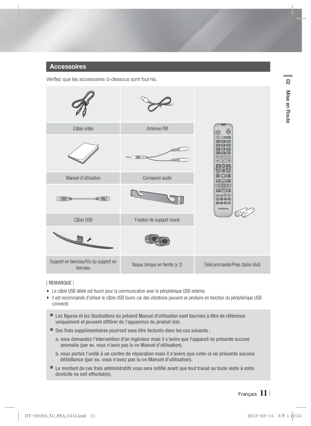 Samsung HT-E8200/XN, HT-E8200/EN, HT-E8200/ZF, HT-E8200/XE manual Accessoires 